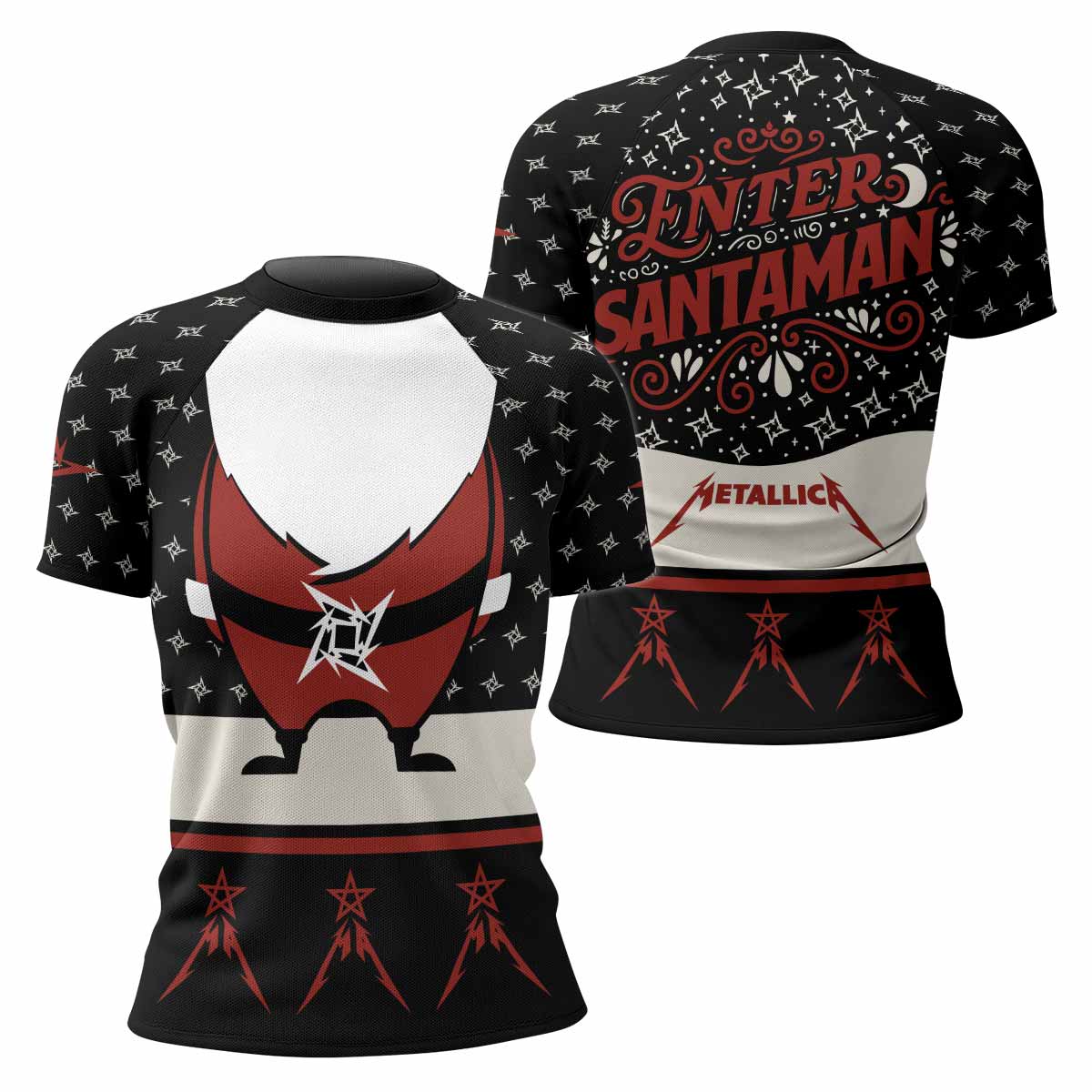 Metallica Enter Santaman Women's Rash Guard Short Sleeve - front and back view