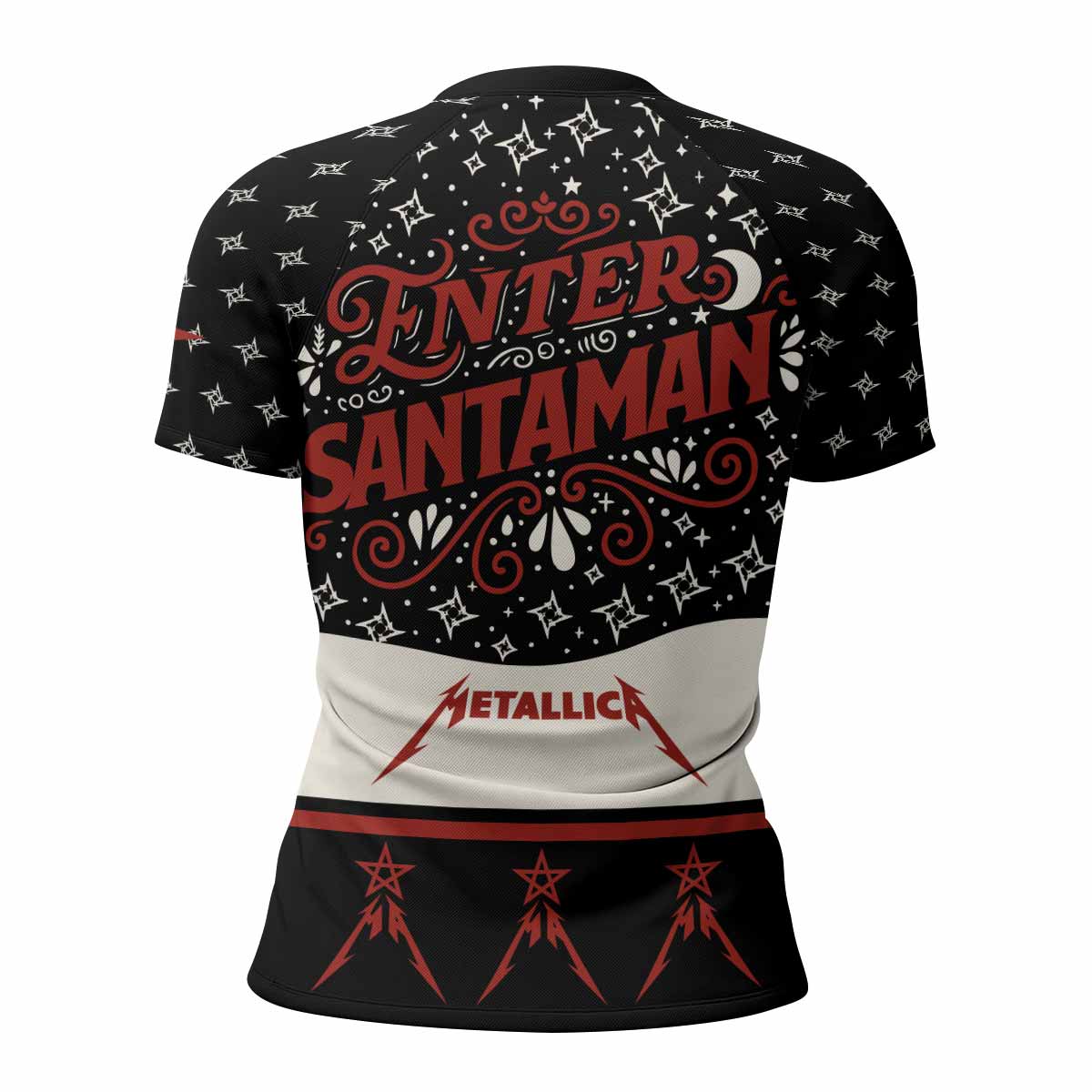 Metallica Enter Santaman Women's Rash Guard Short Sleeve - back view mockup