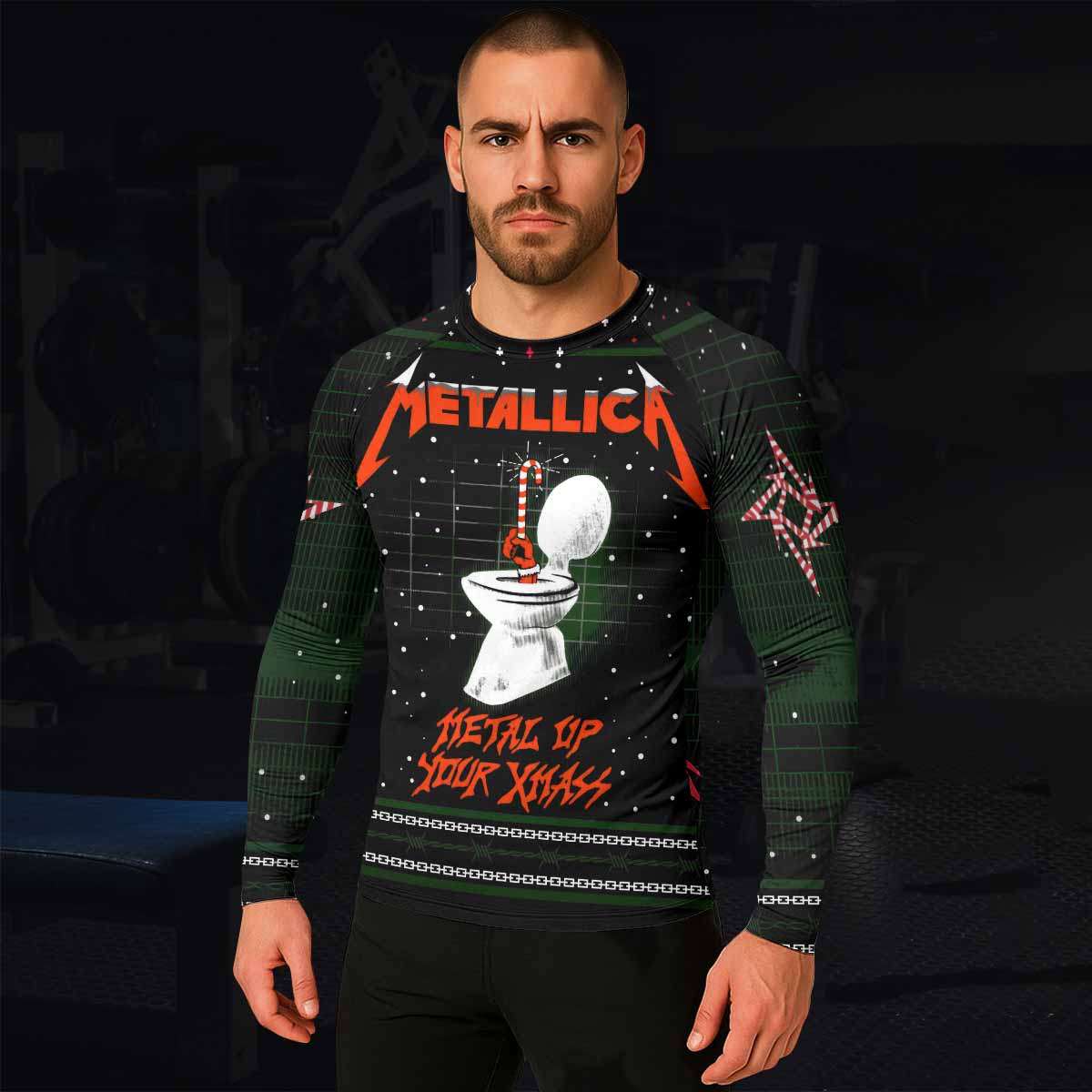 Metallica Metal Up Your Xmas Men's Rash Guard Long Sleeve - lifestyle view