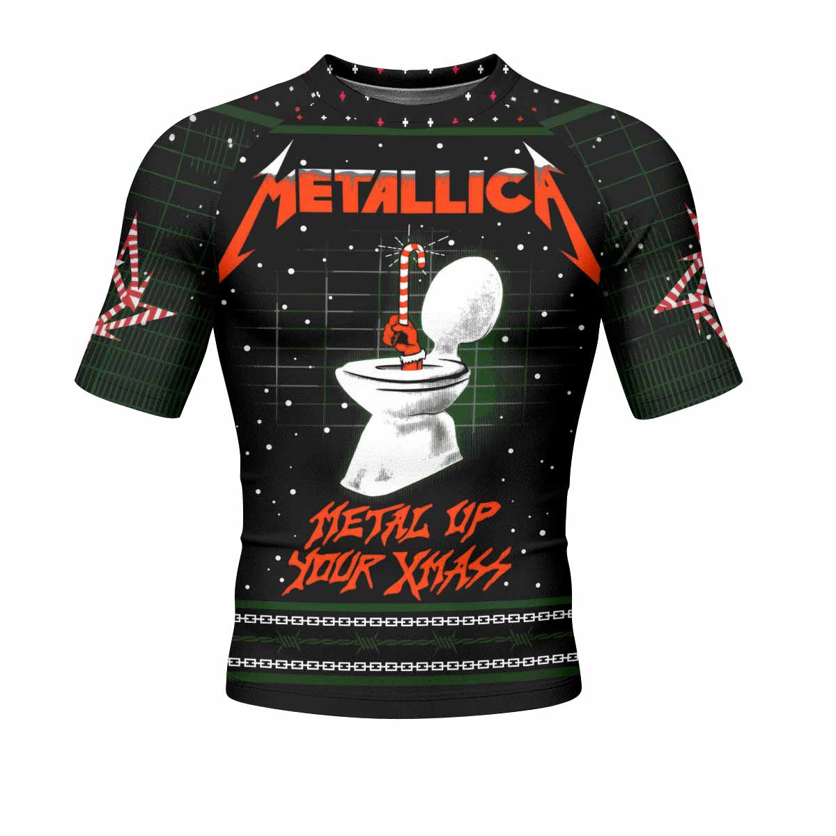 Metallica Metal Up Your Xmas Men's Rash Guard Short Sleeve - front view mockup