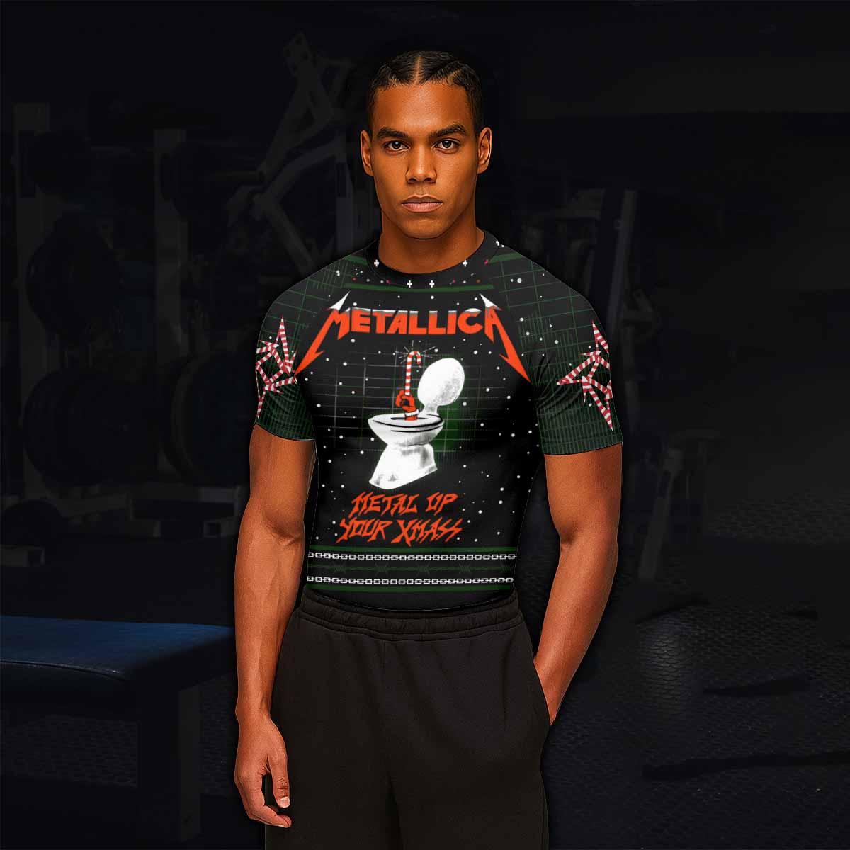 Metallica Metal Up Your Xmas Men's Rash Guard Short Sleeve - lifestyle view