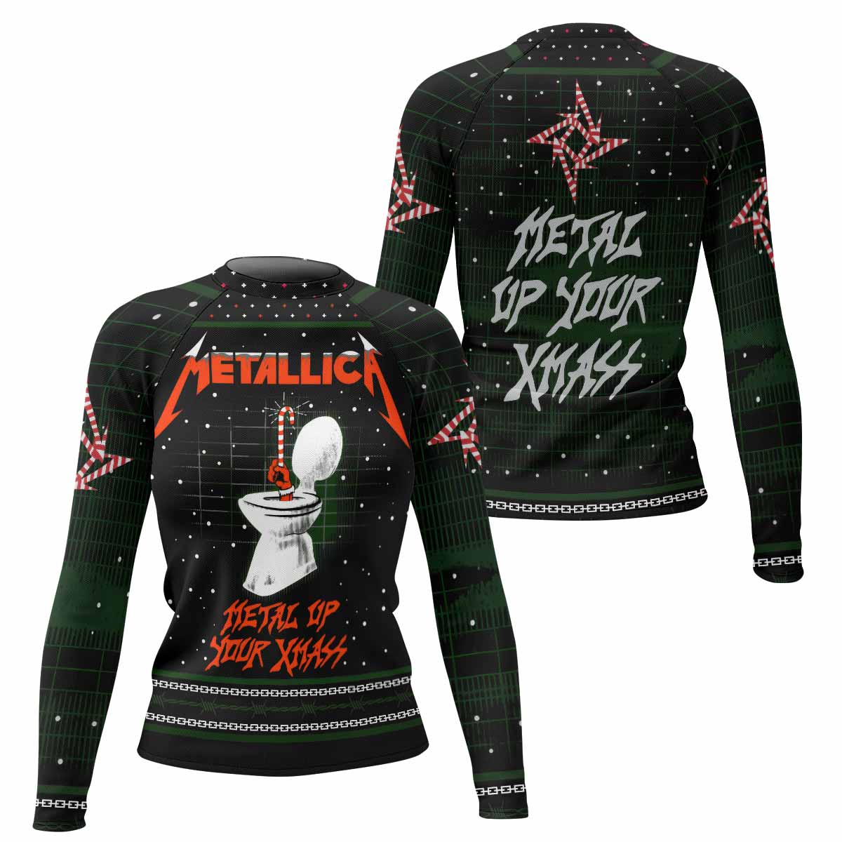 Metallica Metal Up Your Xmas Women's Rash Guard Long Sleeve - front and back view