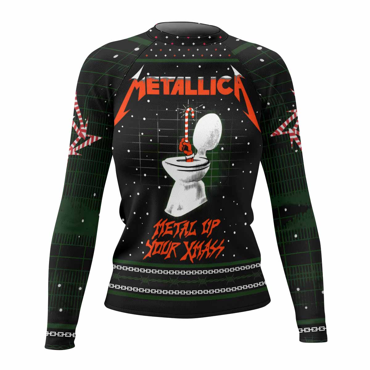 Metallica Metal Up Your Xmas Women's Rash Guard Long Sleeve - front view mockup
