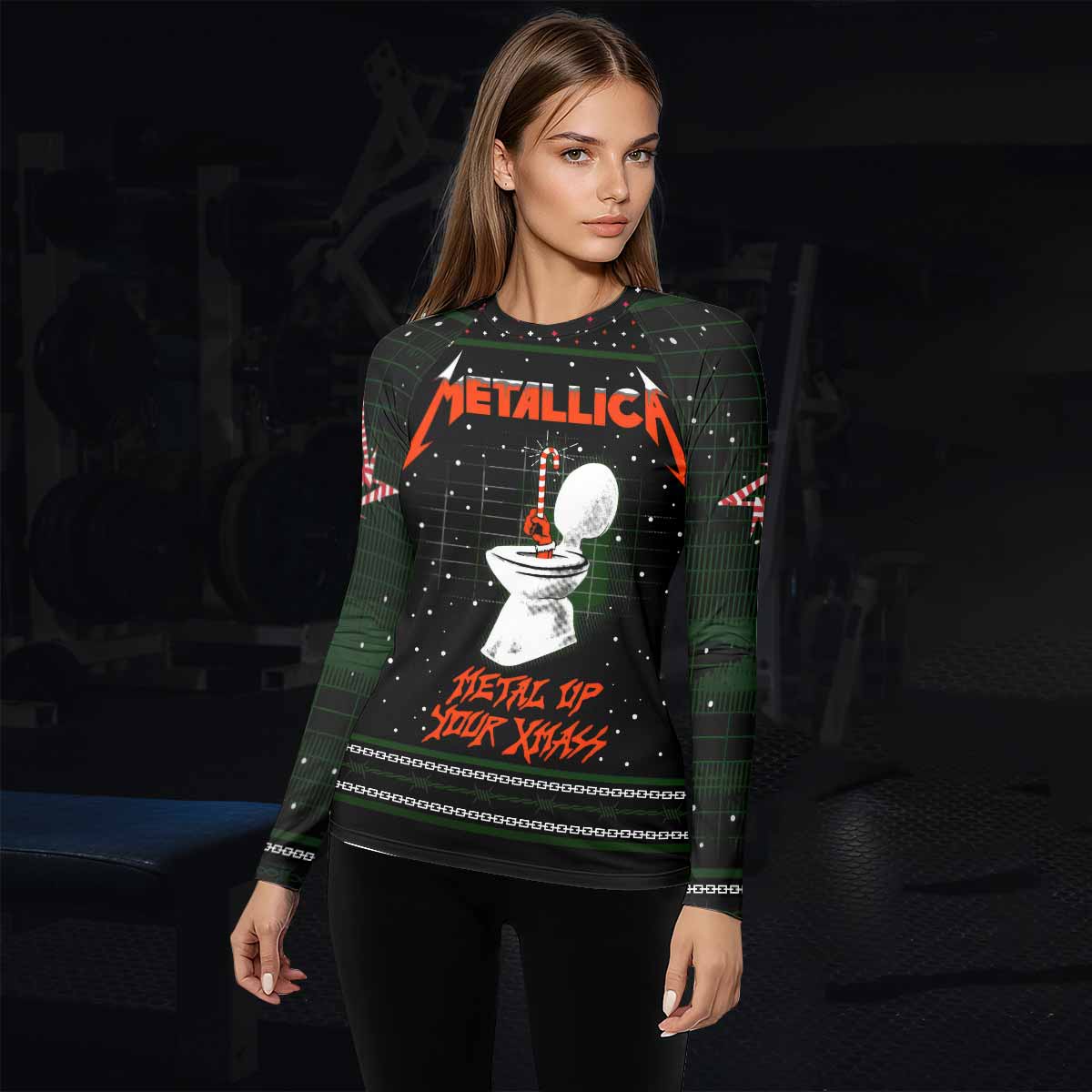 Metallica Metal Up Your Xmas Women's Rash Guard Long Sleeve - lifestyle view