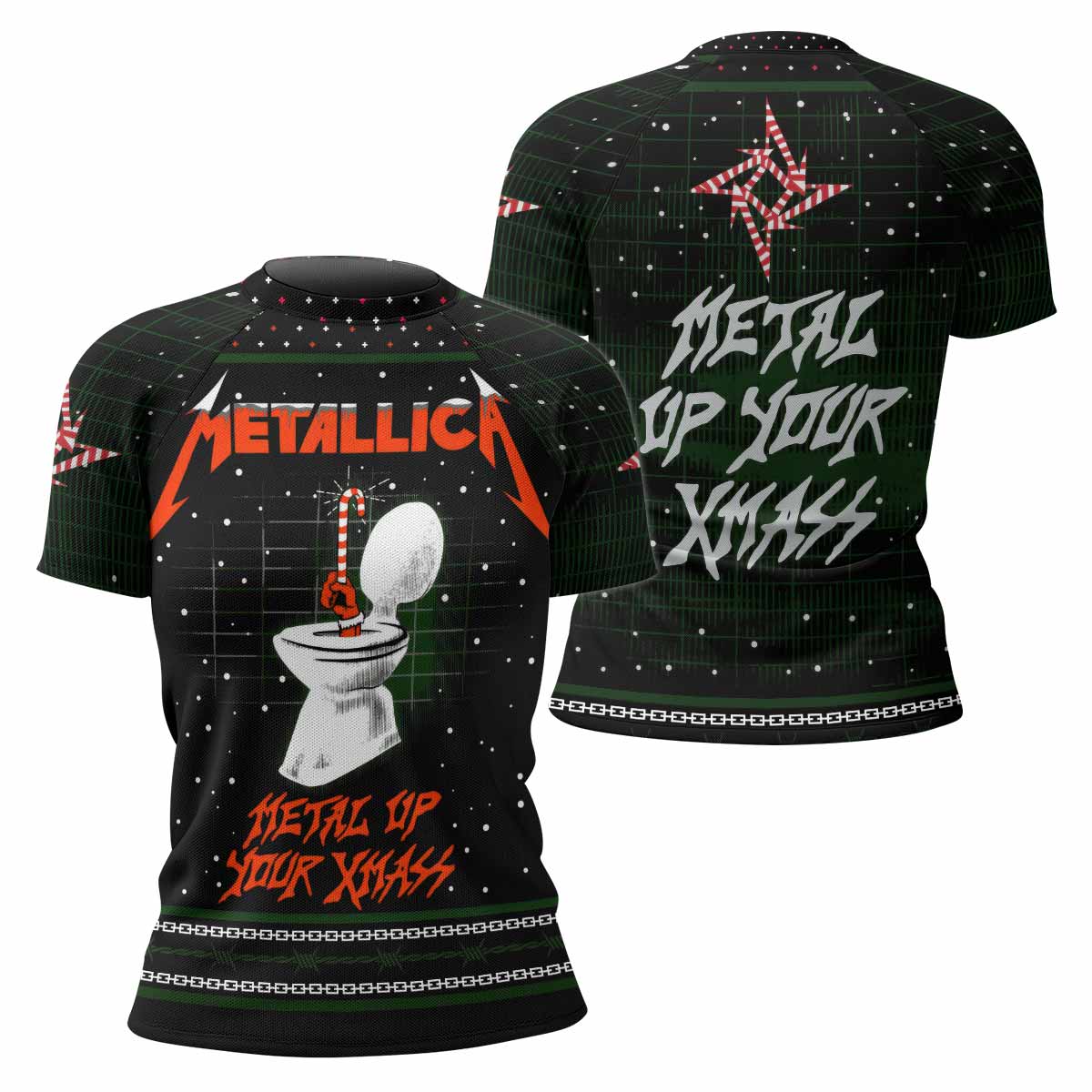 Metallica Metal Up Your Xmas Women's Rash Guard Short Sleeve - front and back view