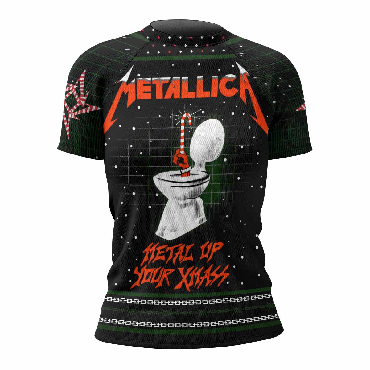 Metallica Metal Up Your Xmas Women's Rash Guard Short Sleeve - front view mockup