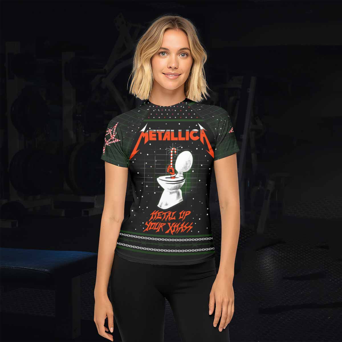 Metallica Metal Up Your Xmas Women's Rash Guard Short Sleeve - lifestyle view