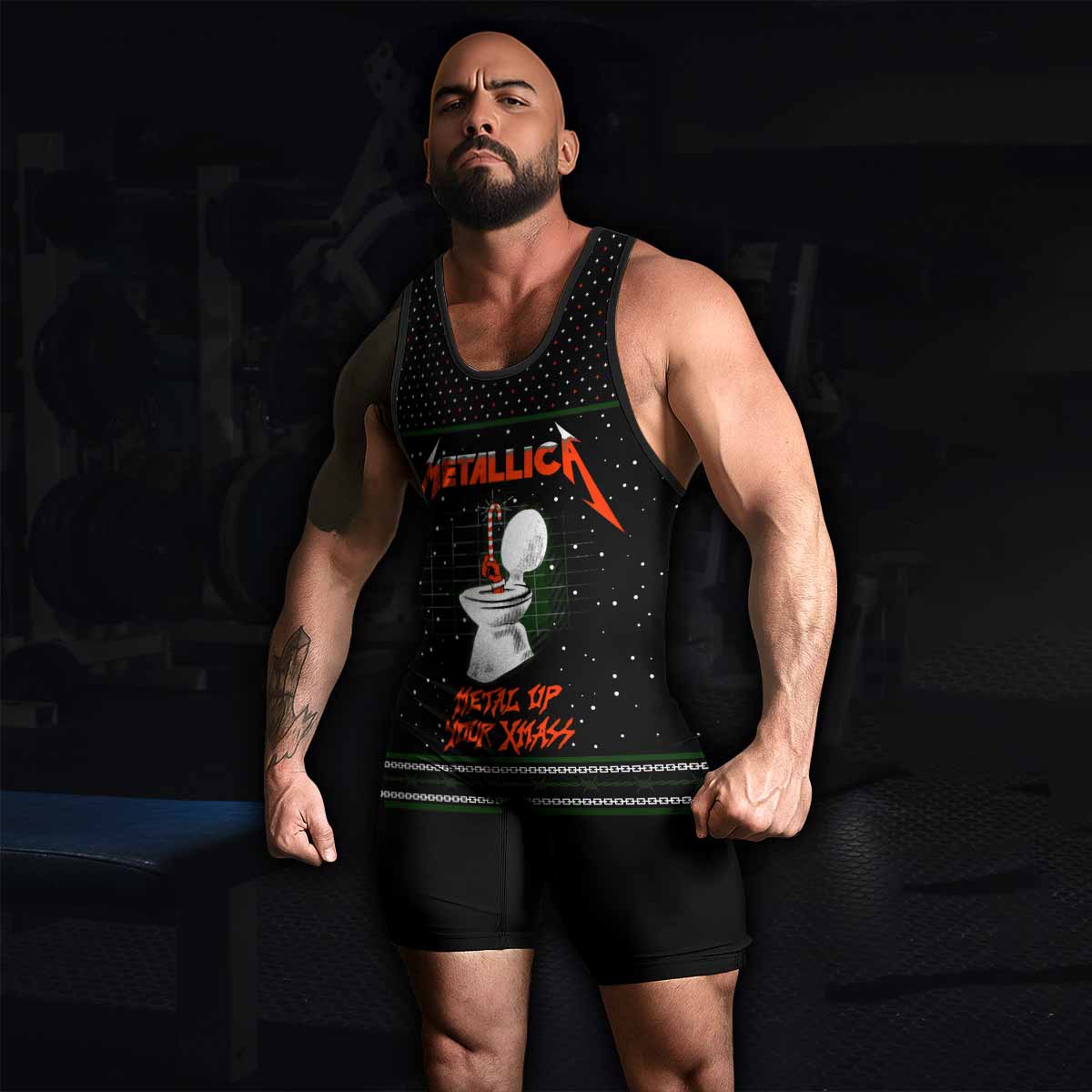 Metallica Metal Up Your Xmas Wrestling Singlet - men's lifestyle view