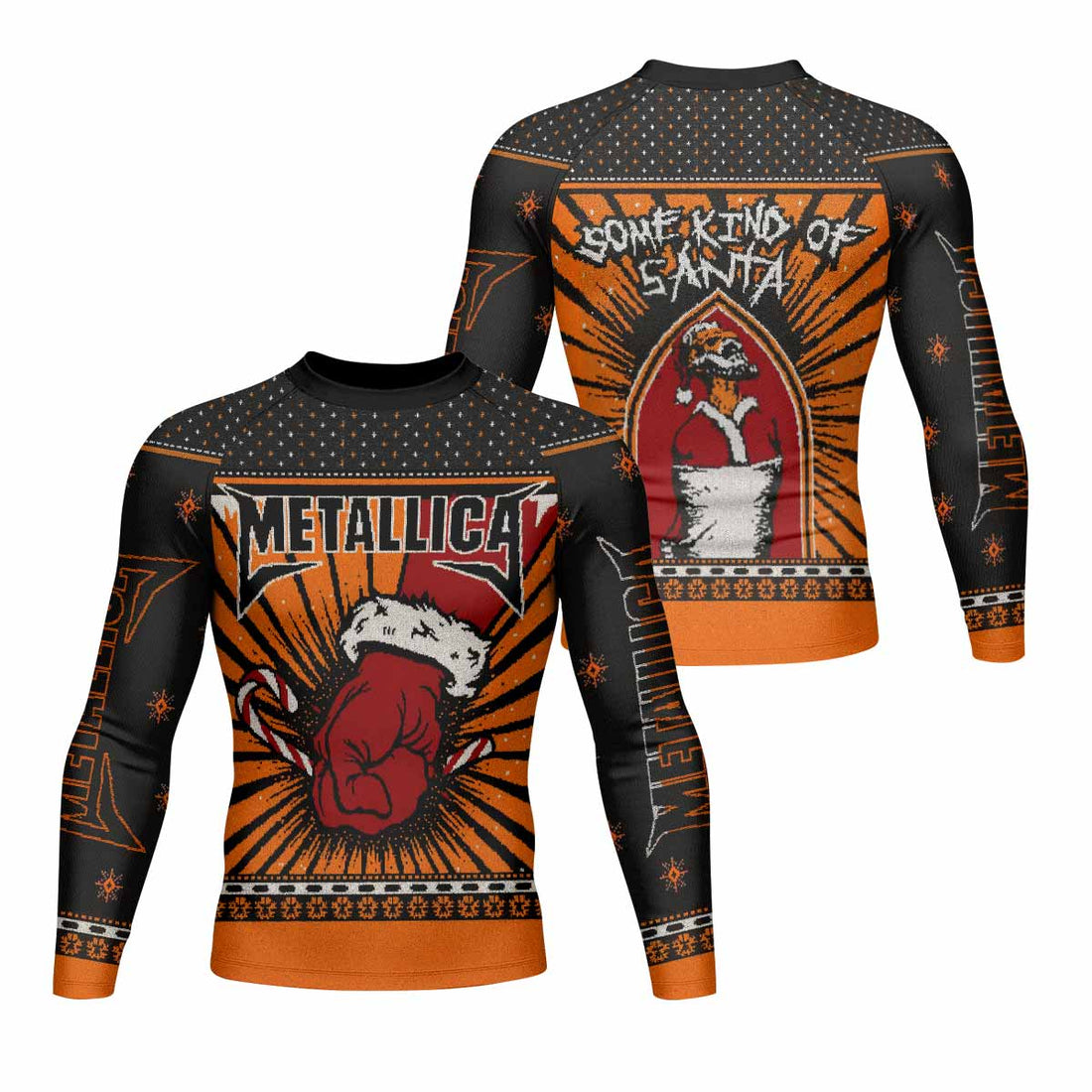 Metallica Some Kind Of Santa Men's Rash Guard Long Sleeve - front and back view