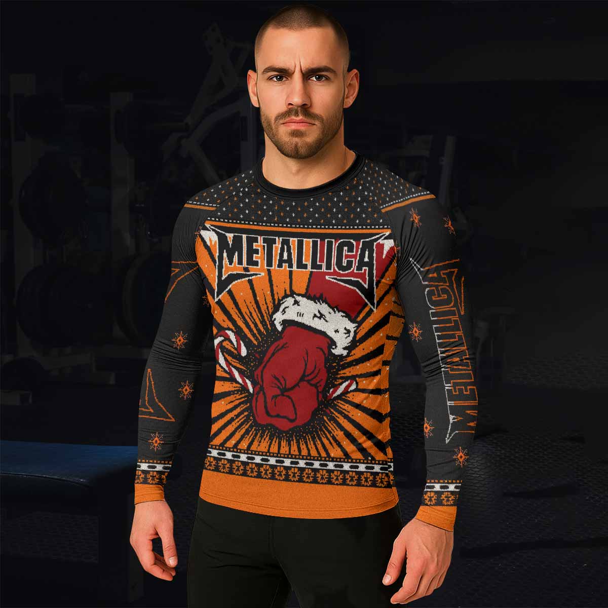 Metallica Some Kind Of Santa Men's Rash Guard Long Sleeve - lifestyle view