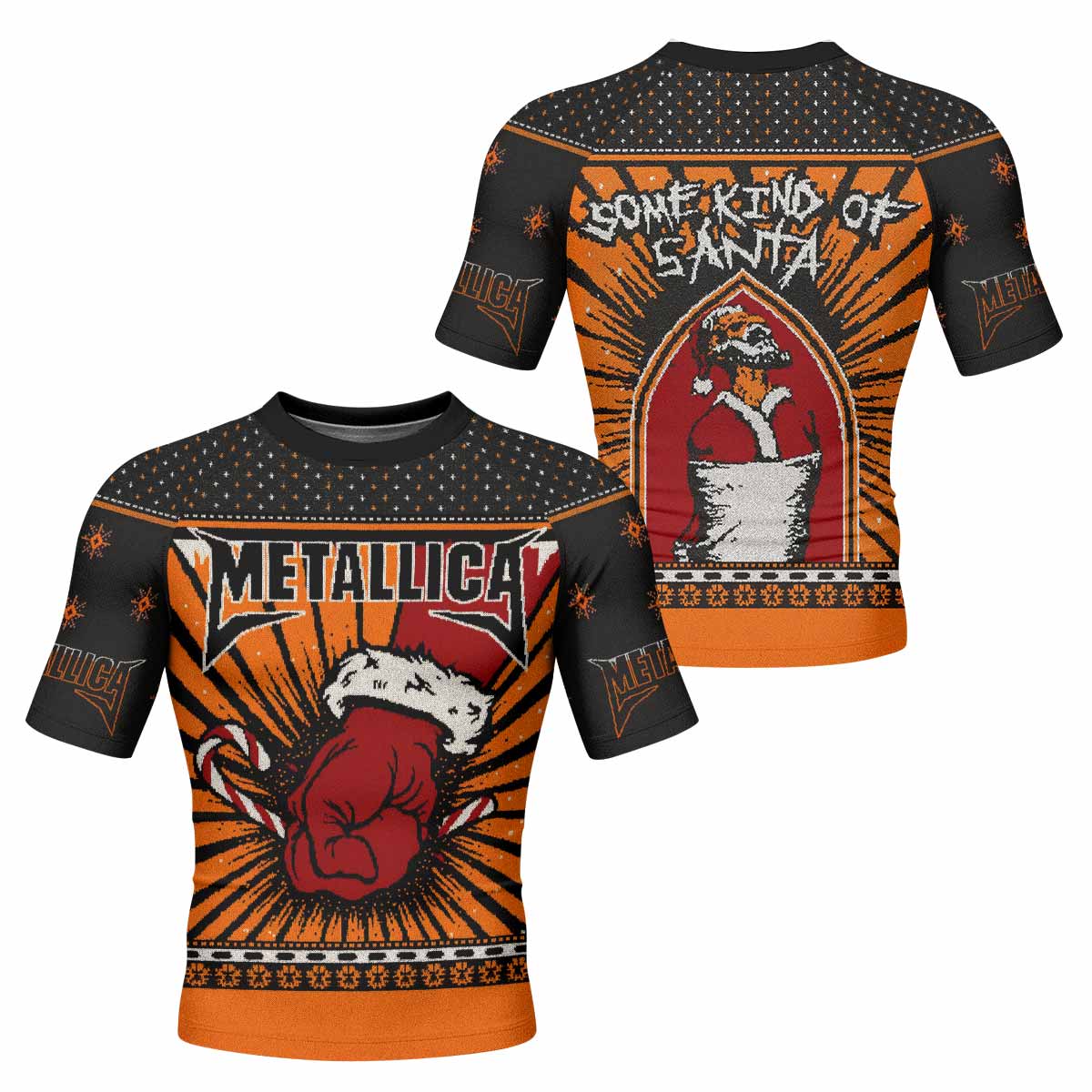 Metallica Some Kind Of Santa Men's Rash Guard Short Sleeve - front and back view