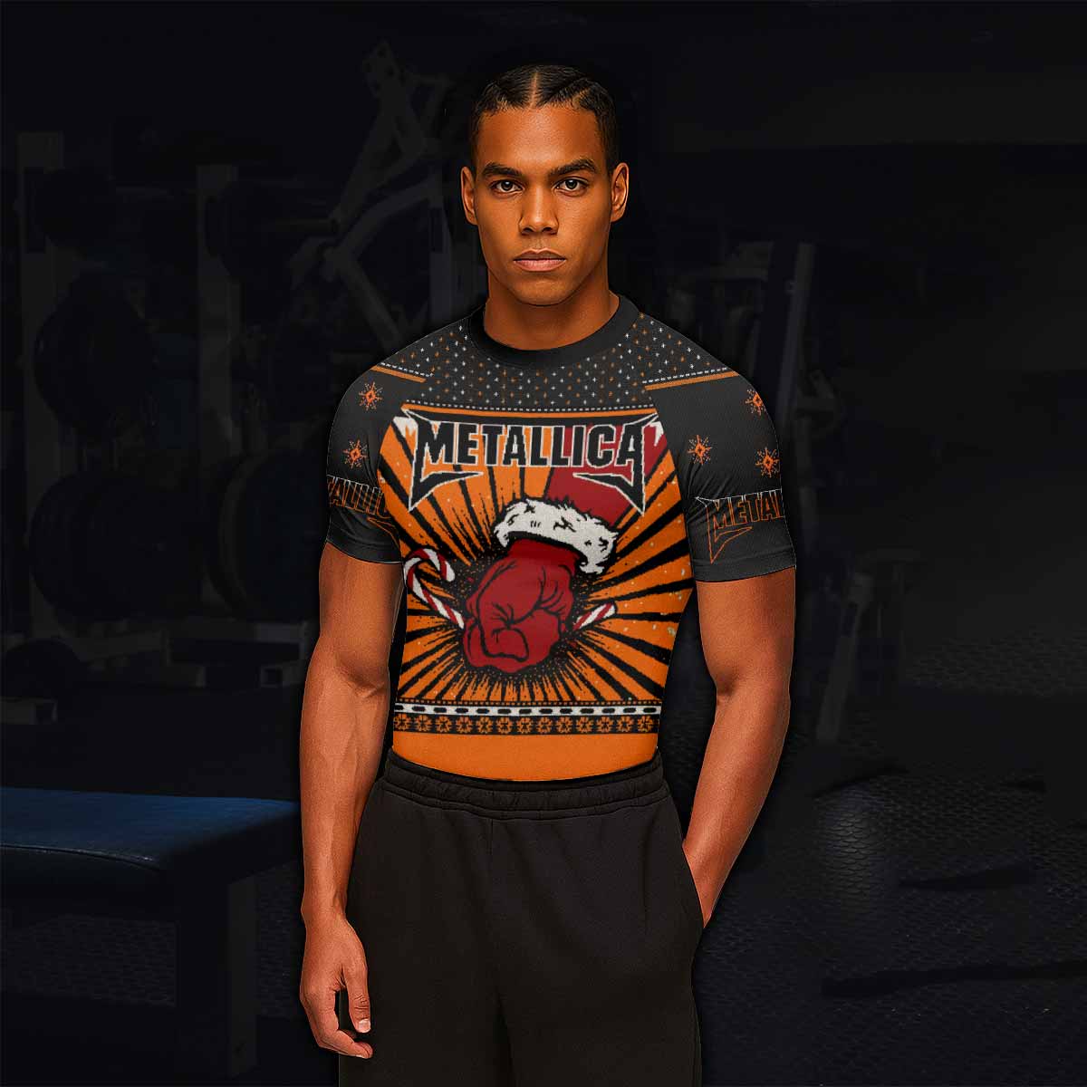 Metallica Some Kind Of Santa Men's Rash Guard Short Sleeve - lifestyle view