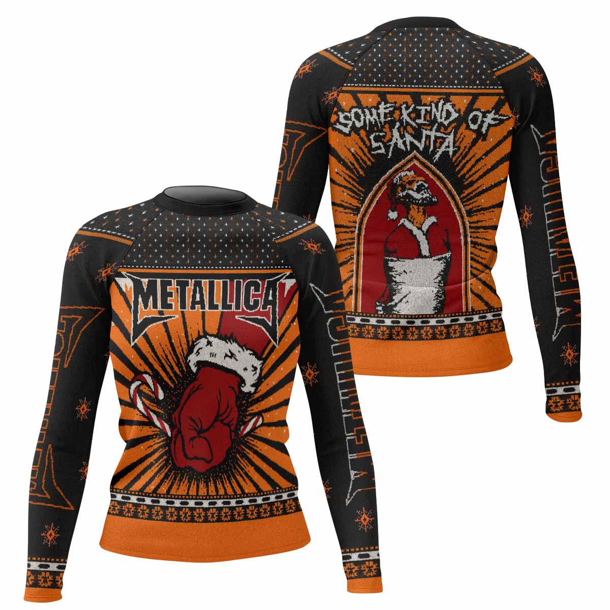 Metallica Some Kind Of Santa Women's Rash Guard Long Sleeve - front and back view