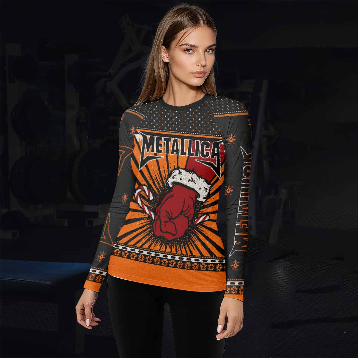 Metallica Some Kind Of Santa Women's Rash Guard Long Sleeve - lifestyle view