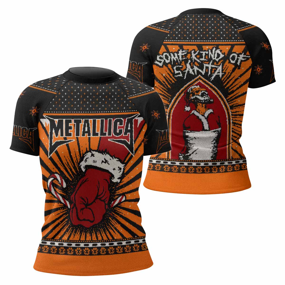 Metallica Some Kind Of Santa Women's Rash Guard Short Sleeve - front and back view