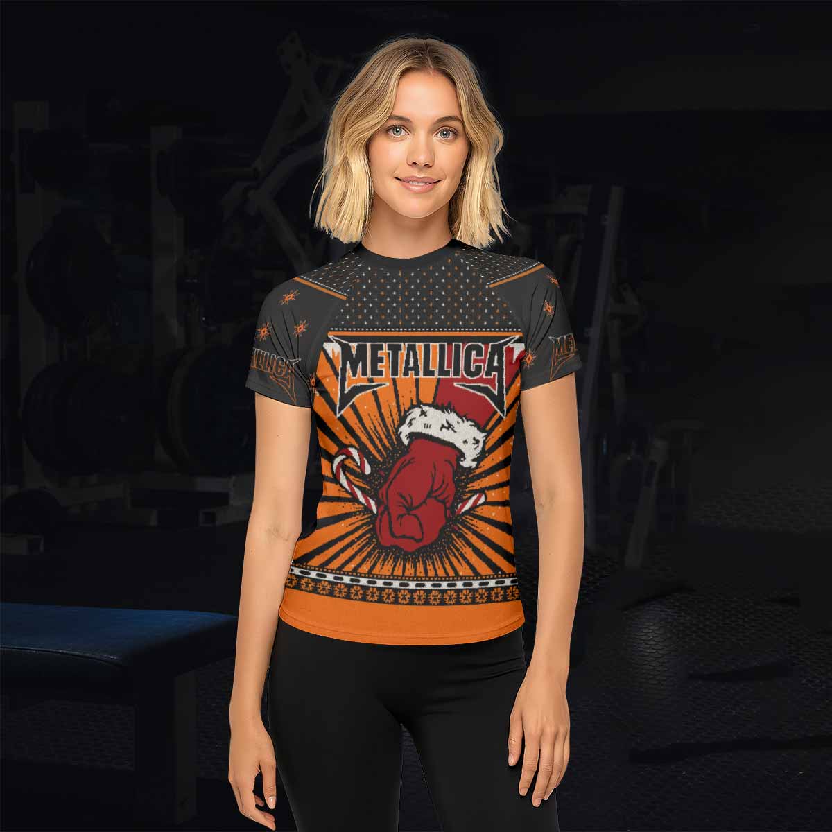Metallica Some Kind Of Santa Women's Rash Guard Short Sleeve - lifestyle view