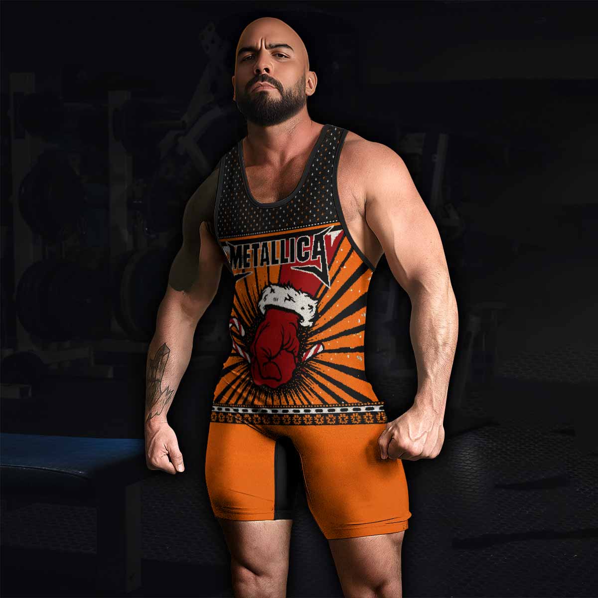 Metallica Some Kind Of Santa Wrestling Singlet - men's lifestyle view