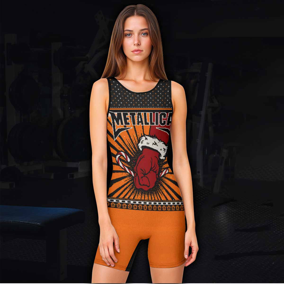 Metallica Some Kind Of Santa Wrestling Singlet - women's lifestyle view