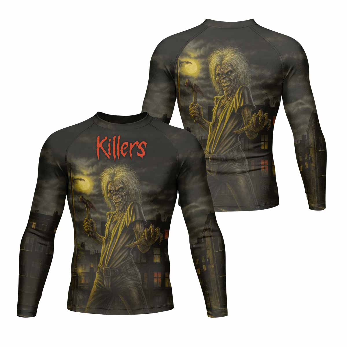 Midnight Slayer Men's Rash Guard Long Sleeve - front and back view