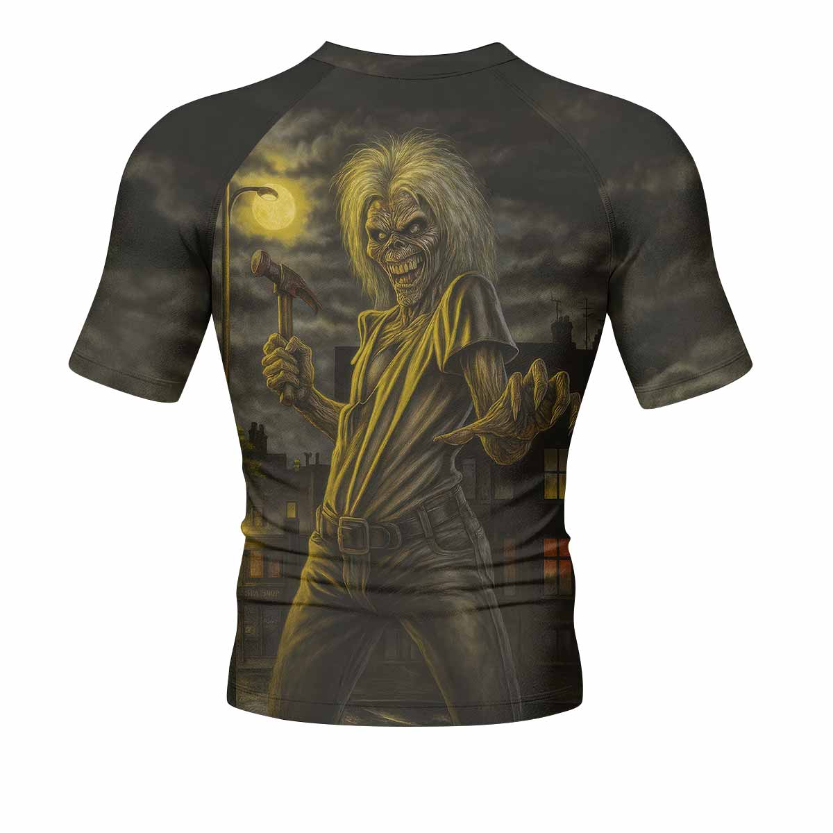 Midnight Slayer Men's Rash Guard Short Sleeve - back view mockup 
