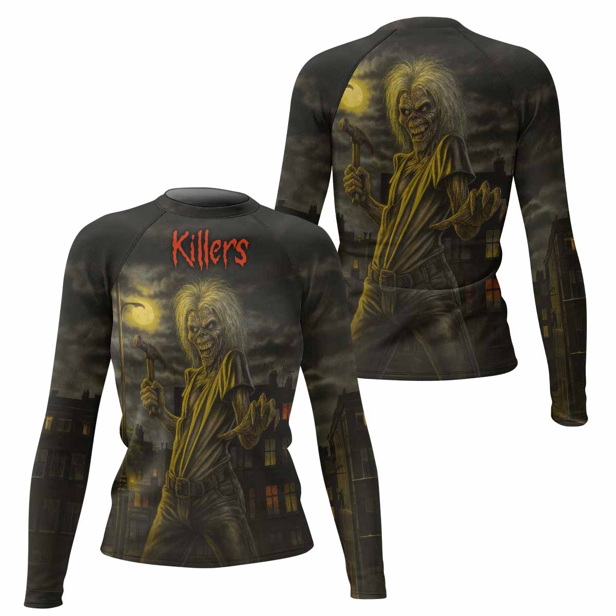 Midnight Slayer Women's Rash Guard Long Sleeve - front and back view