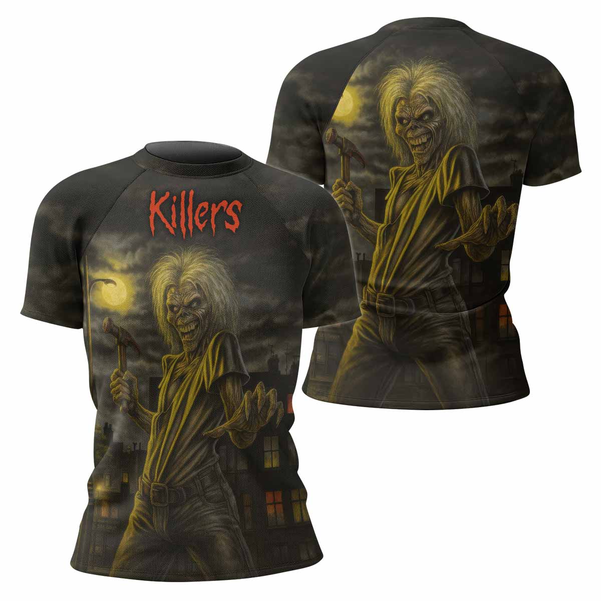 Midnight Slayer Women's Rash Guard Short Sleeve - front and back view