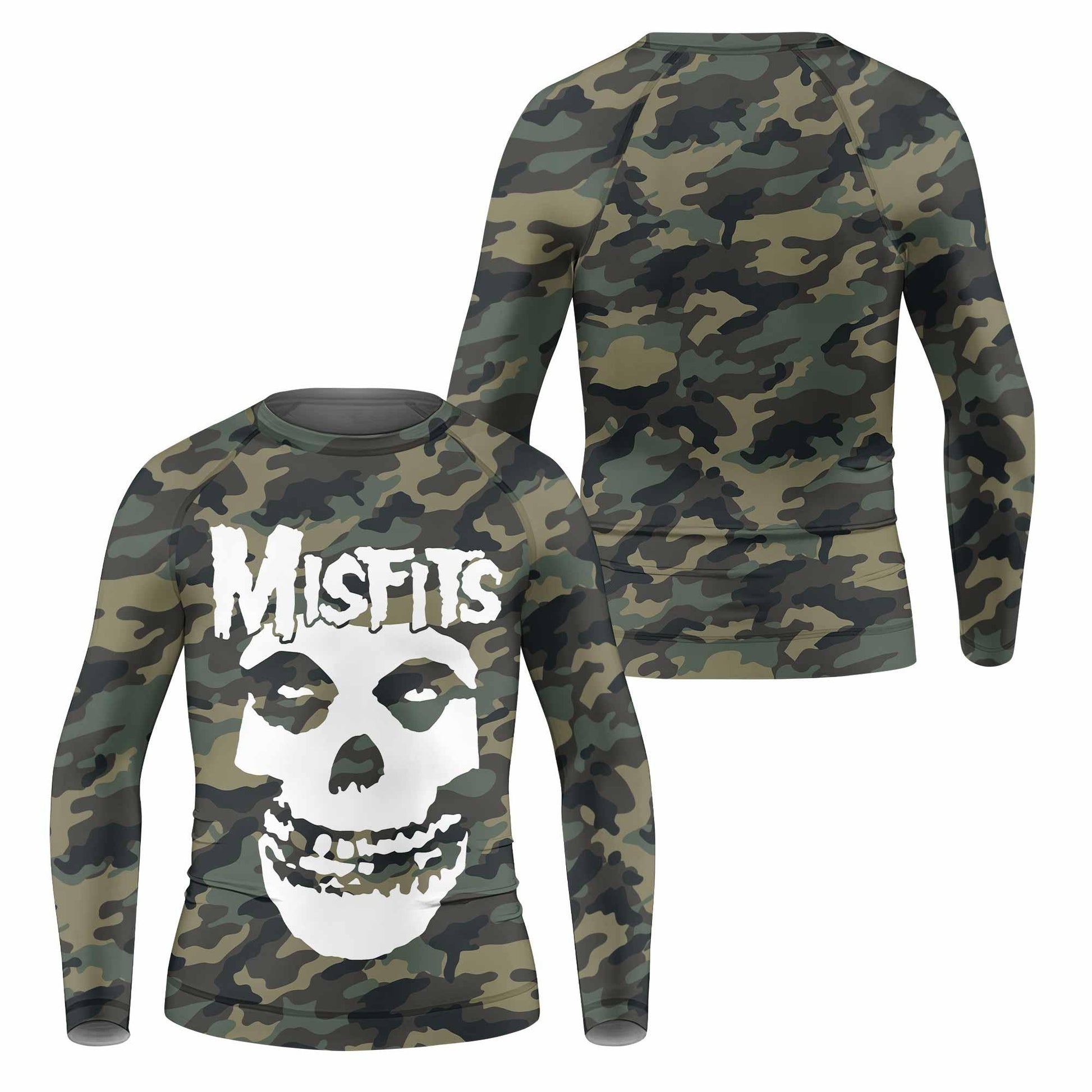 Misfits Camouflage Kids Rash Guard Long Sleeve - front and back view