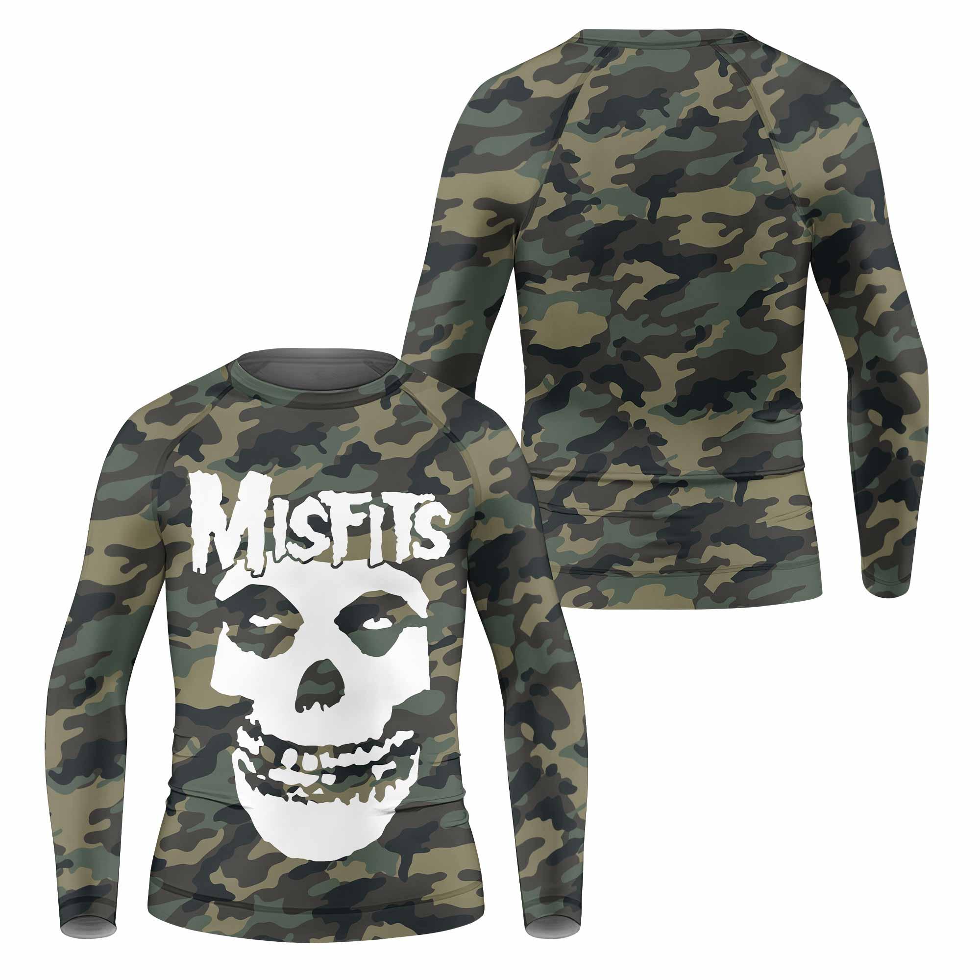 Misfits Camouflage Kids Rash Guard Long Sleeve - front and back view