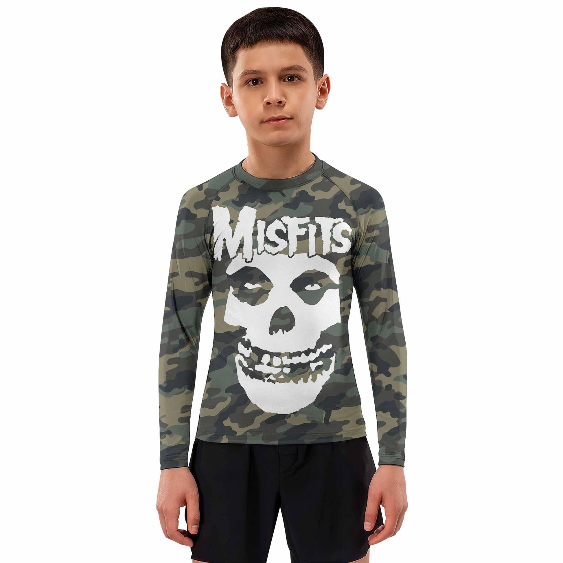 Misfits Camouflage Kids Rash Guard Long Sleeve - boy's lifestyle view