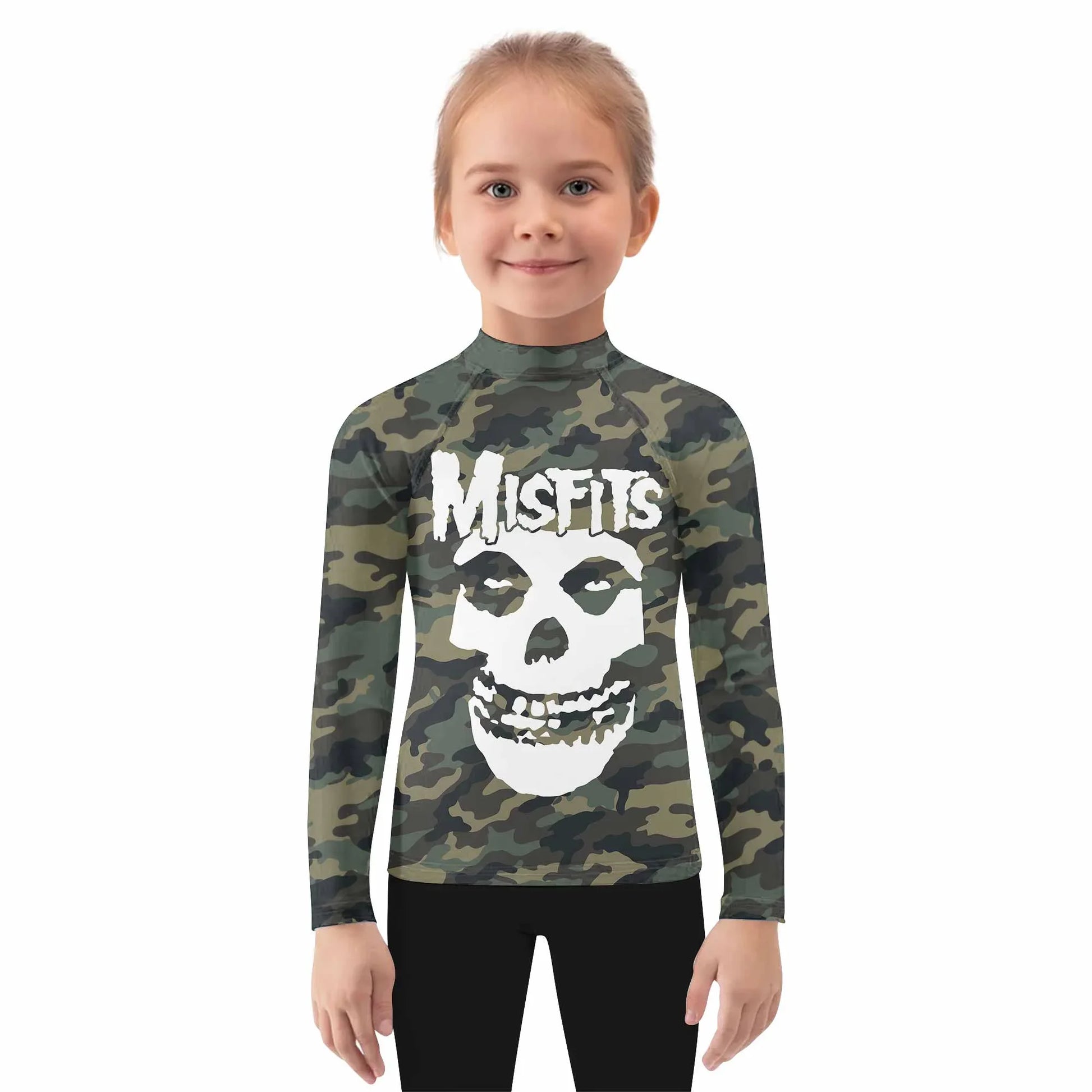 Misfits Camouflage Kids Rash Guard Long Sleeve - girl's lifestyle view