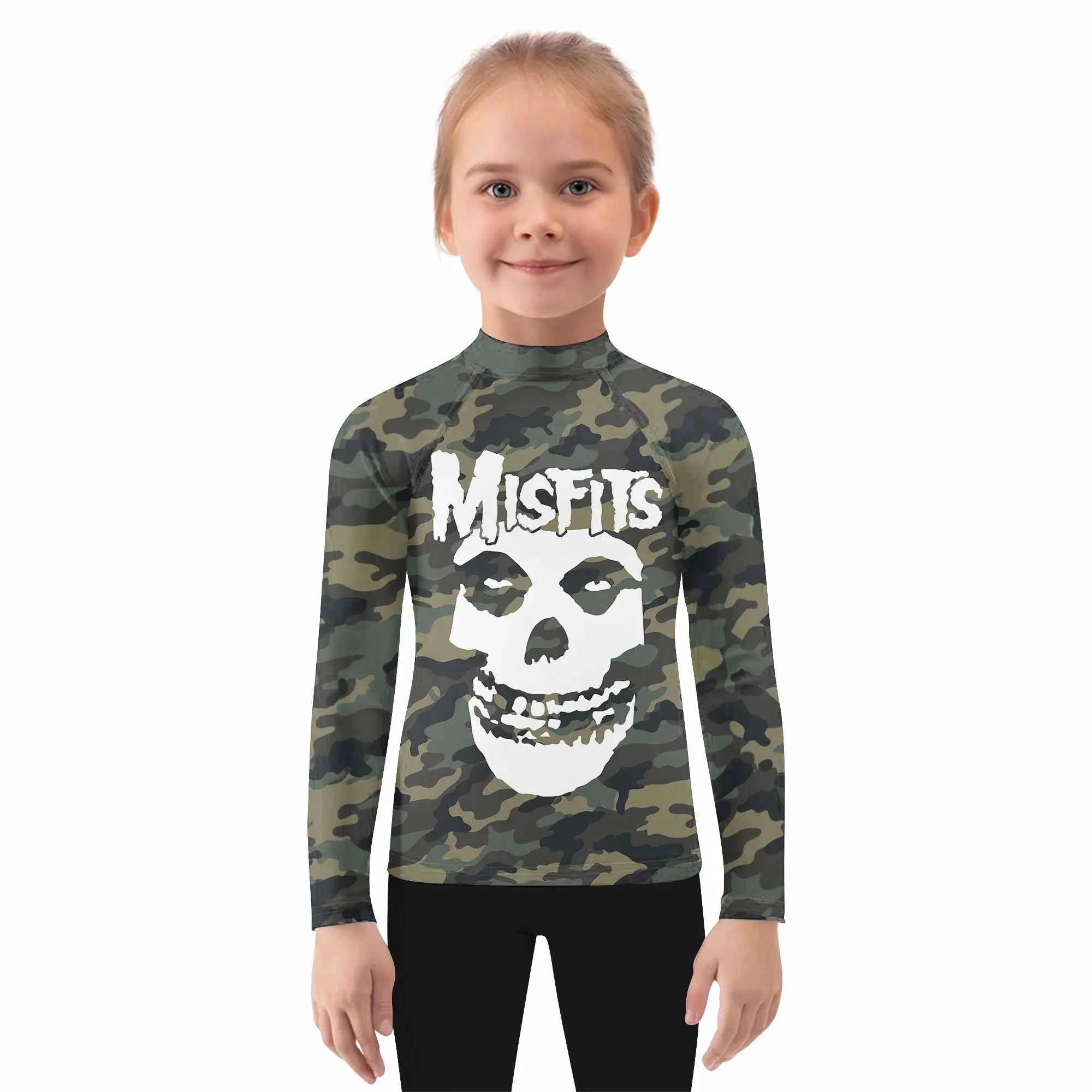 Misfits Camouflage Kids Rash Guard Long Sleeve - girl's lifestyle view