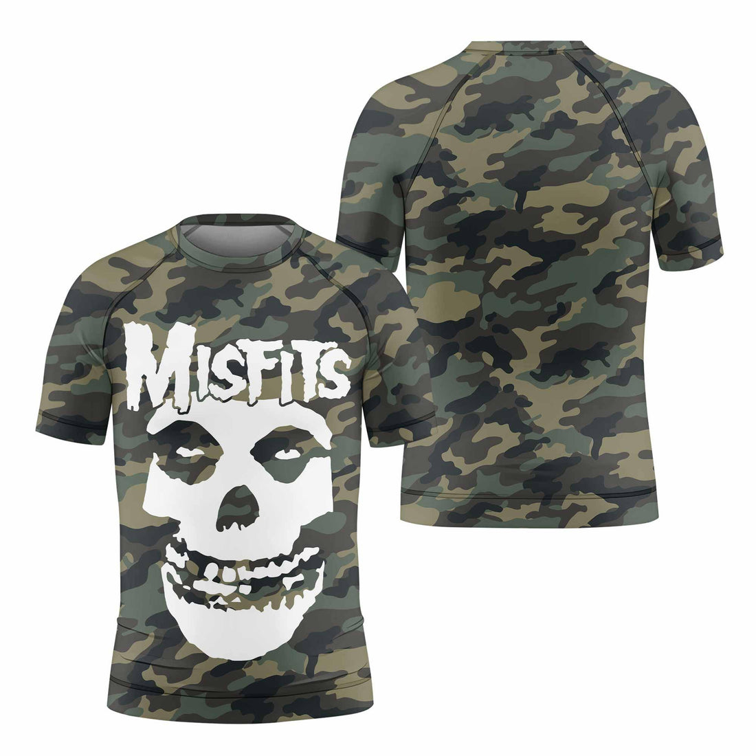Misfits Camouflage Kids Rash Guard Short Sleeve - front and back view