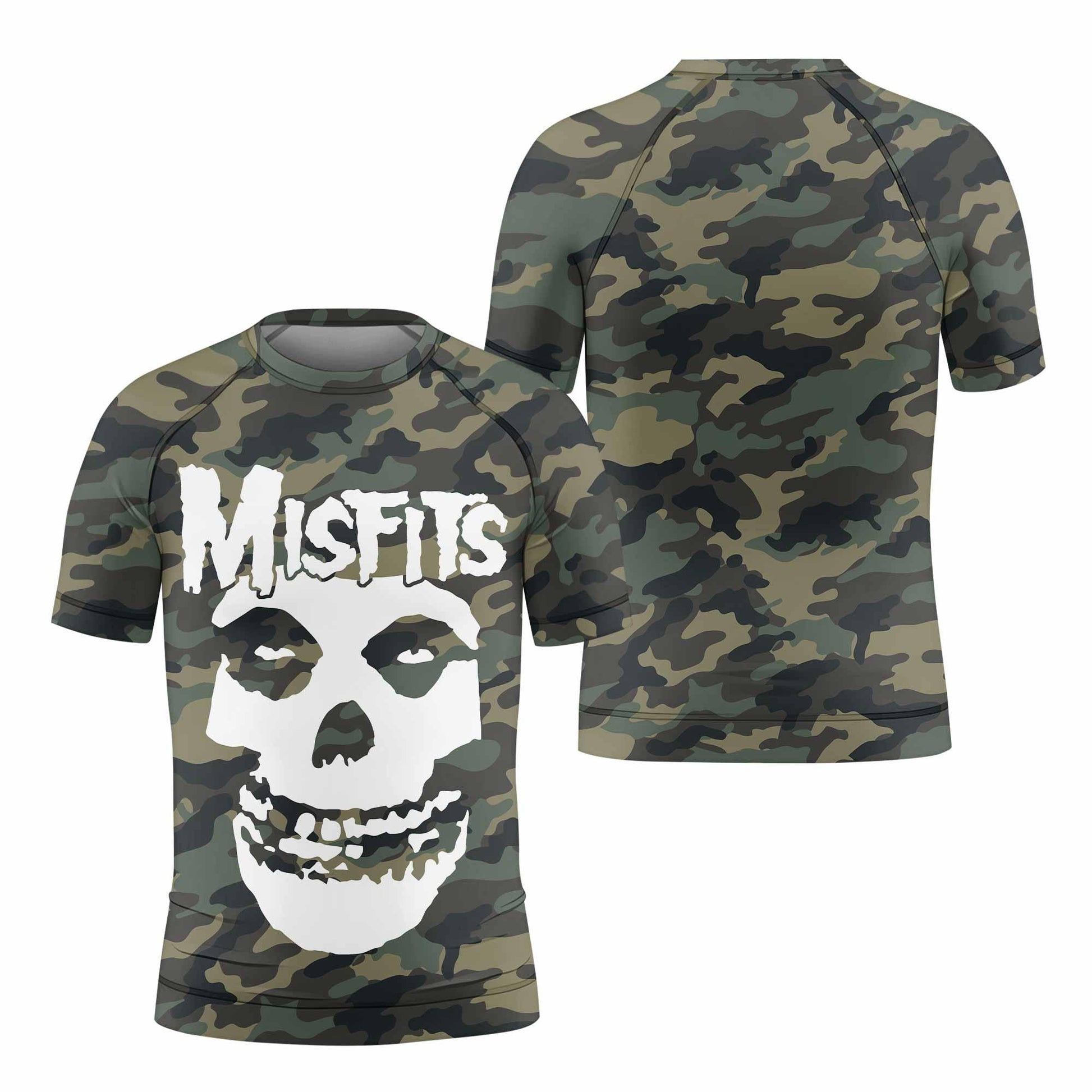 Misfits Camouflage Kids Rash Guard Short Sleeve - front and back view