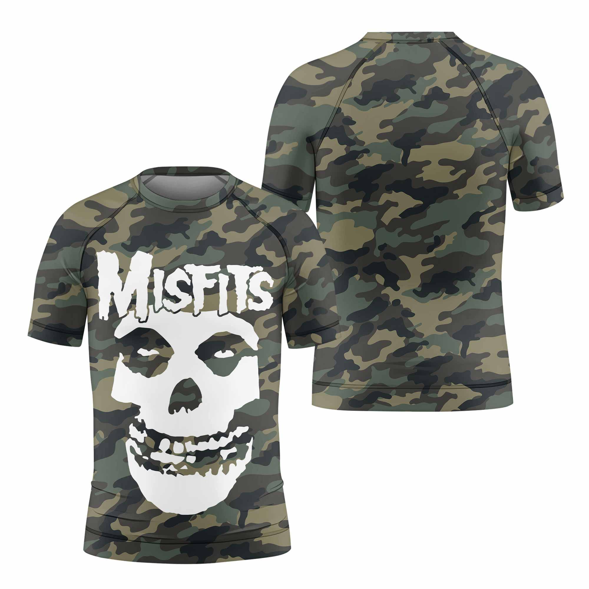 Misfits Camouflage Kids Rash Guard Short Sleeve - front and back view