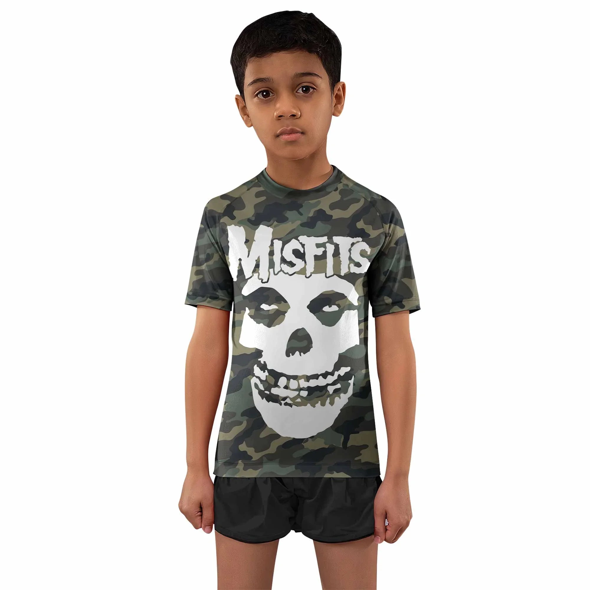 Misfits Camouflage Kids Rash Guard Short Sleeve - boy's lifestyle view