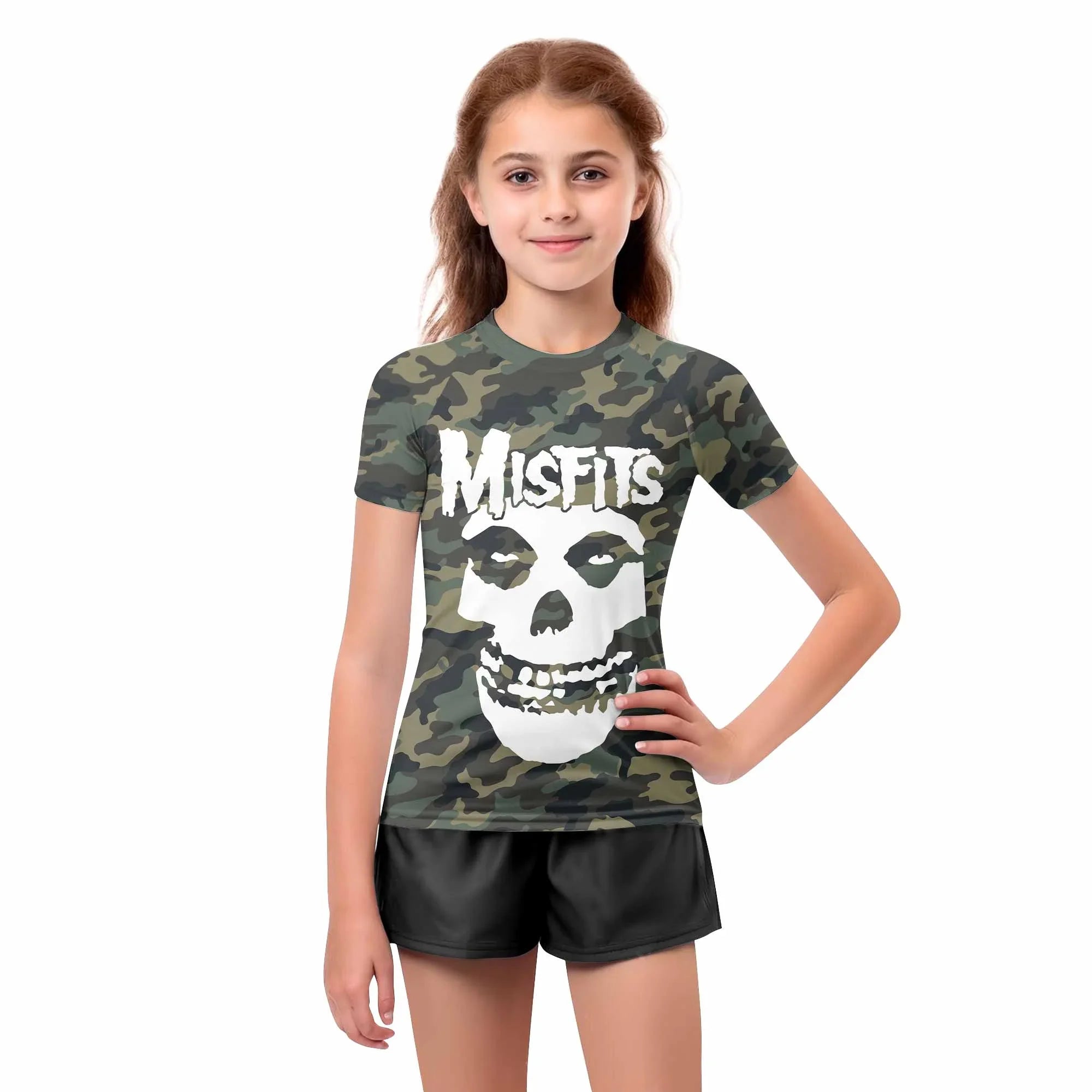 Misfits Camouflage Kids Rash Guard Short Sleeve - girl's lifestyle view