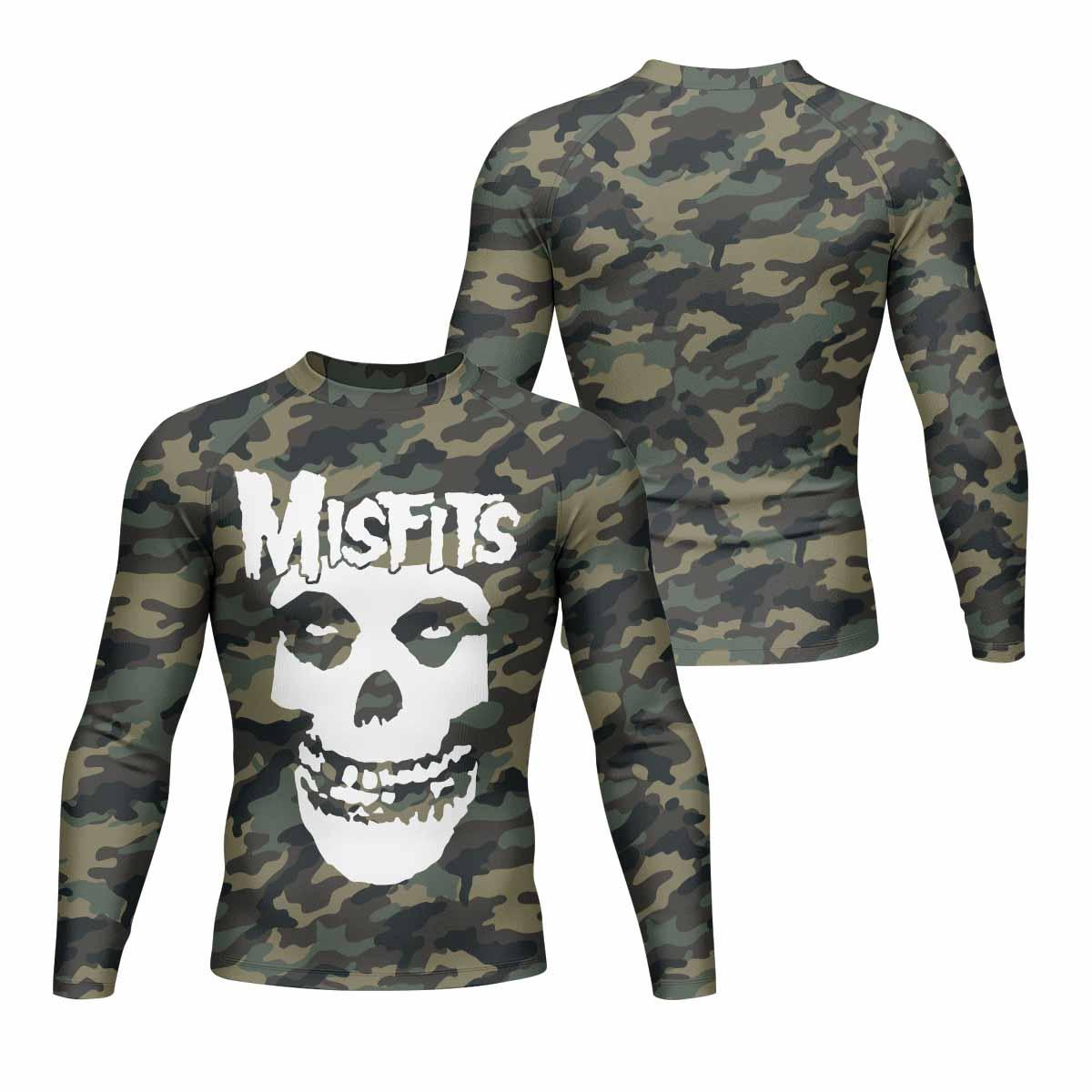 Misfits Camouflage Men's Rash Guard Long Sleeve - front and back view