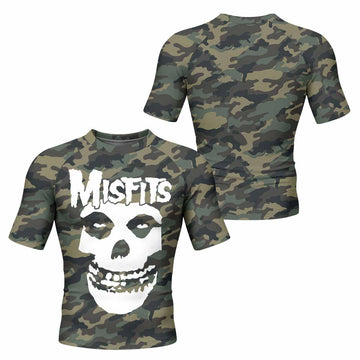 Misfits Camouflage Men's Rash Guard Short Sleeve - front and back view