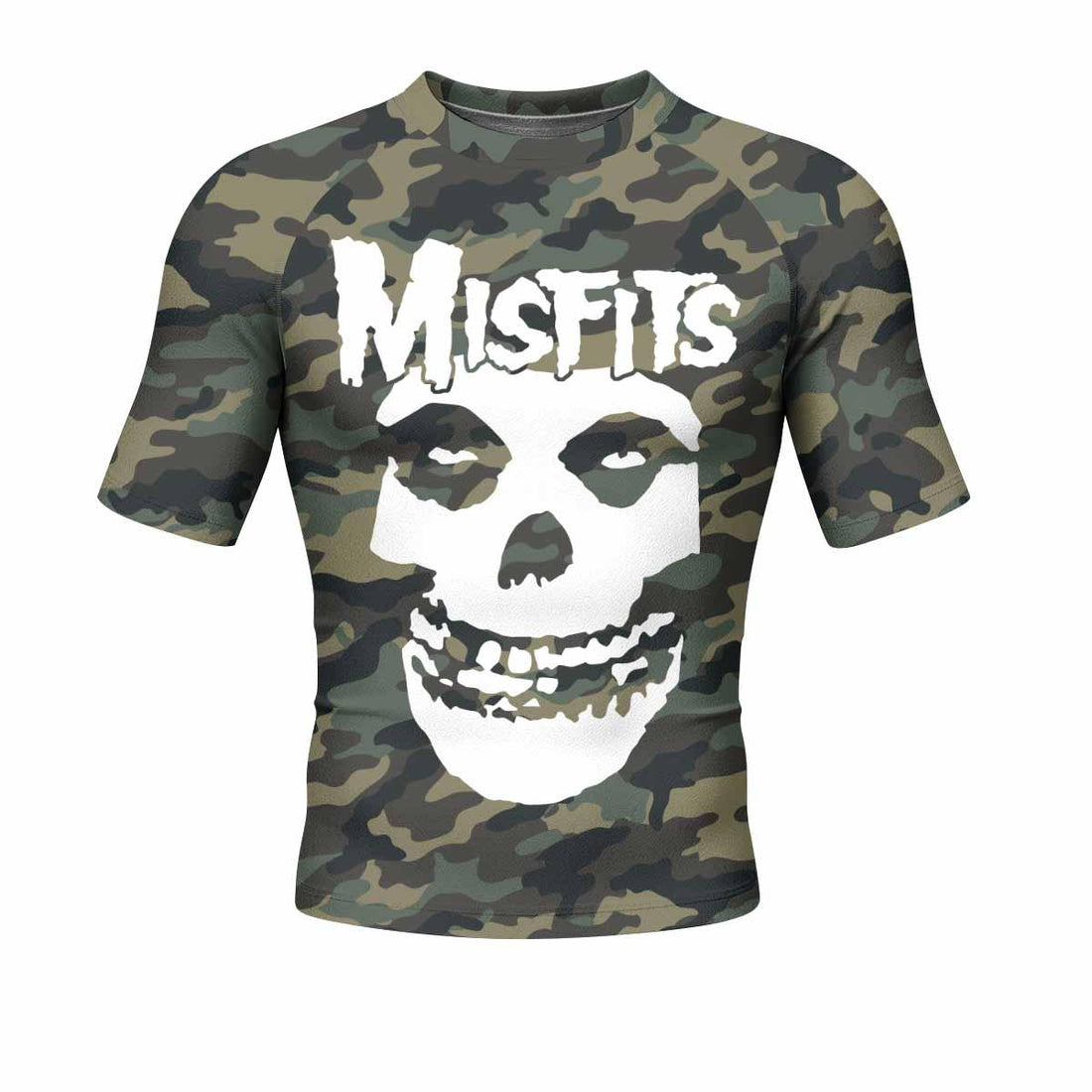 Misfits Camouflage Men's Rash Guard Short Sleeve - front and back view