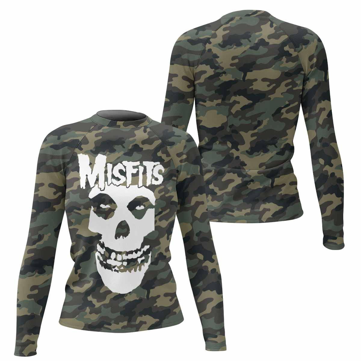 Misfits Camouflage Women's Rash Guard Long Sleeve - front and back view
