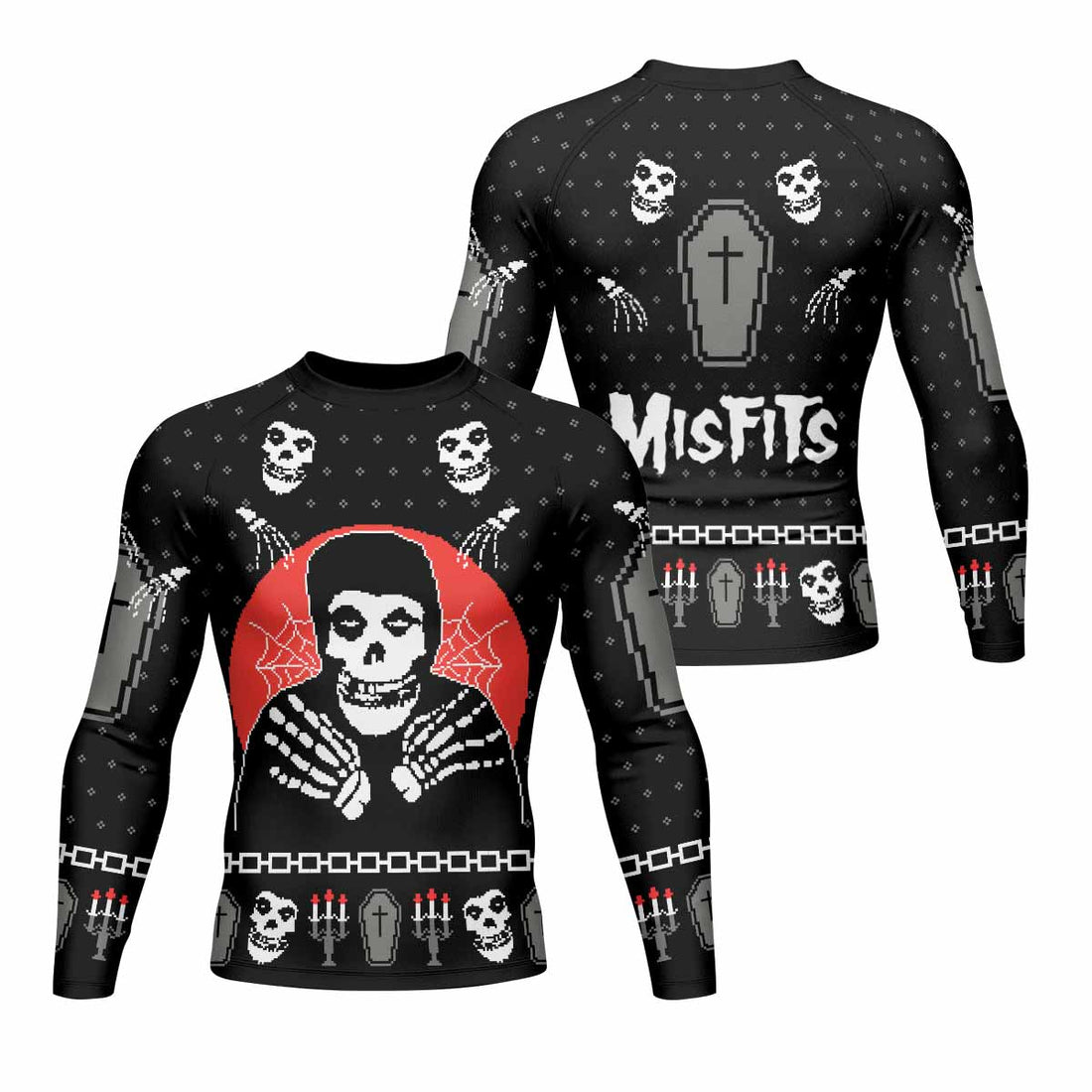 Misfits Christmas Men's Rash Guard Long Sleeve - front and back view