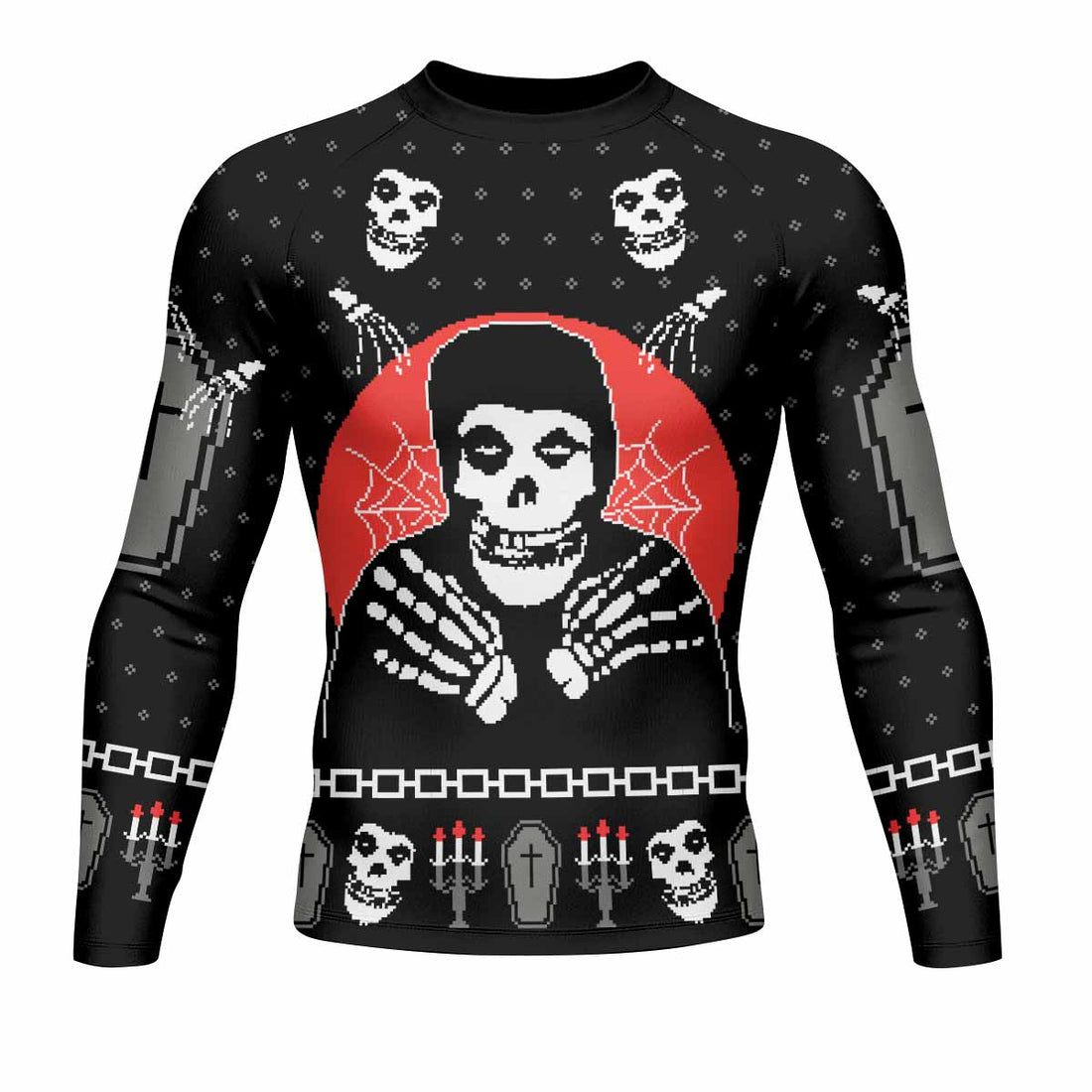 Misfits Christmas Men's Rash Guard Long Sleeve - front and back view