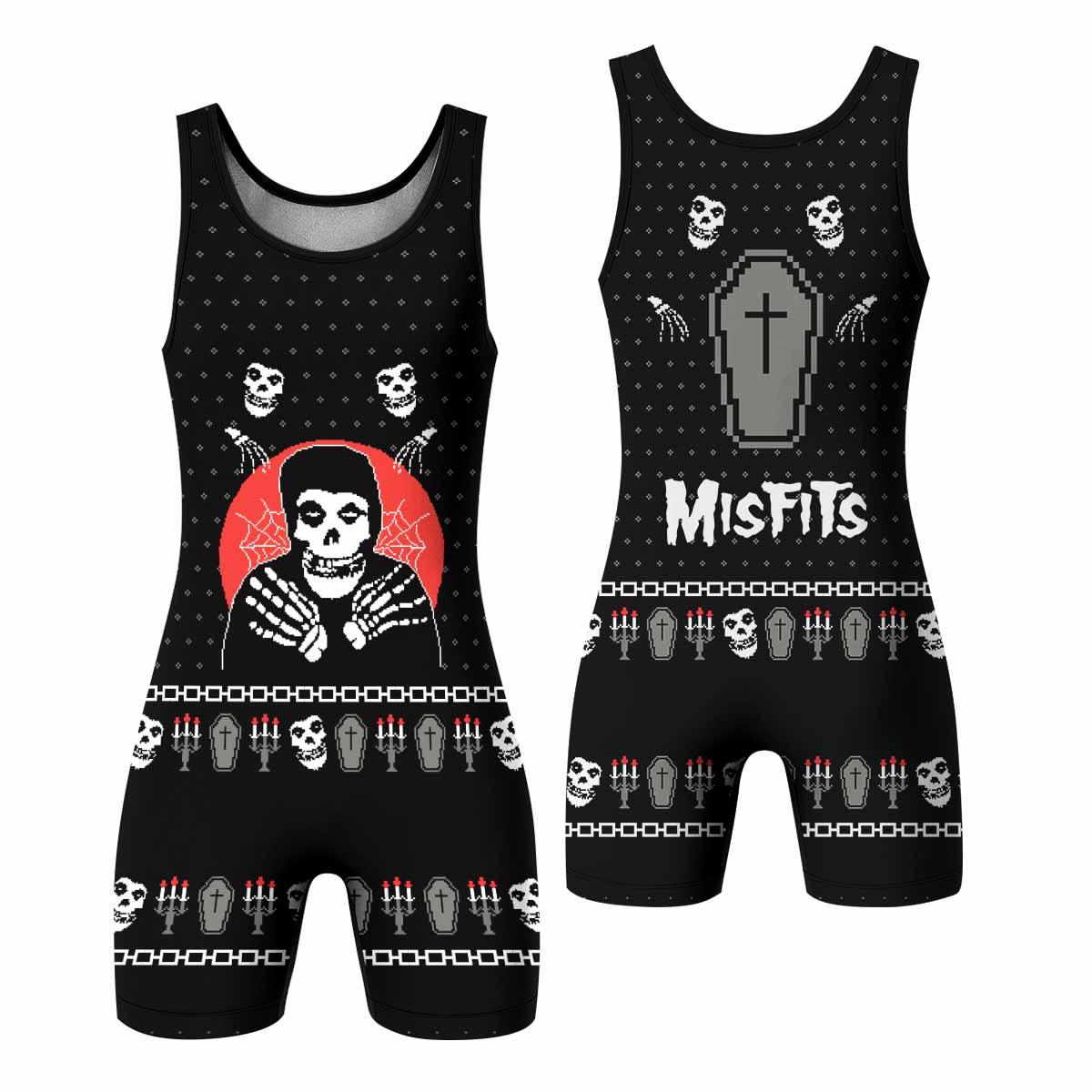 Misfits Christmas Wrestling Singlet - front and back view
