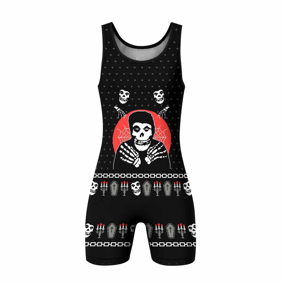 Misfits Christmas Wrestling Singlet - front view mockup