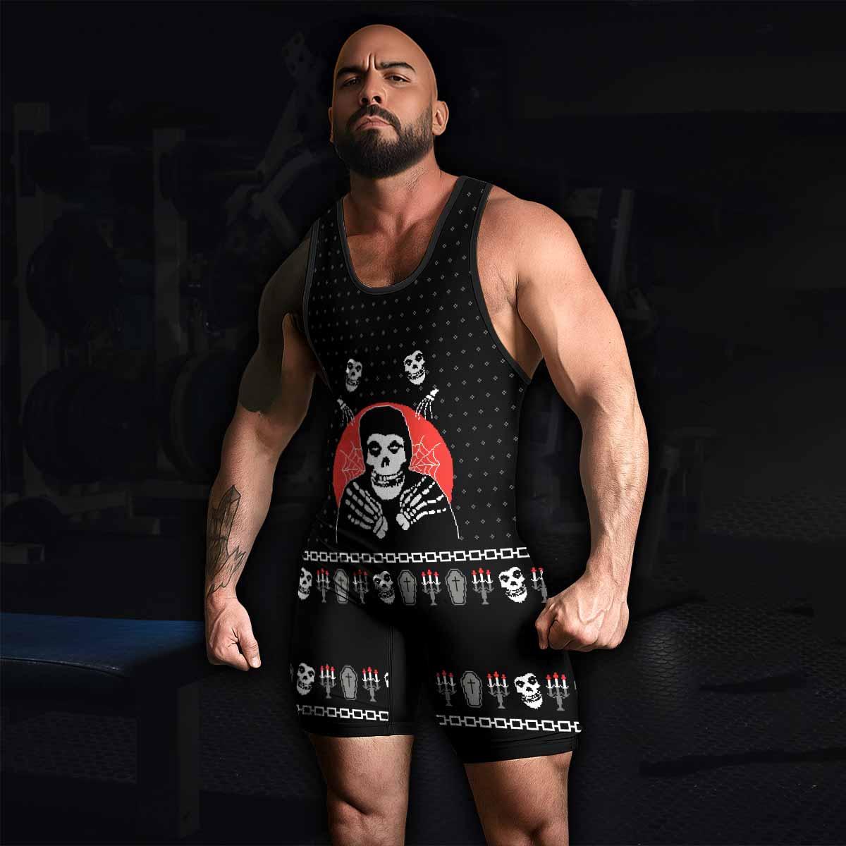 Misfits Christmas Wrestling Singlet - men's lifestyle view