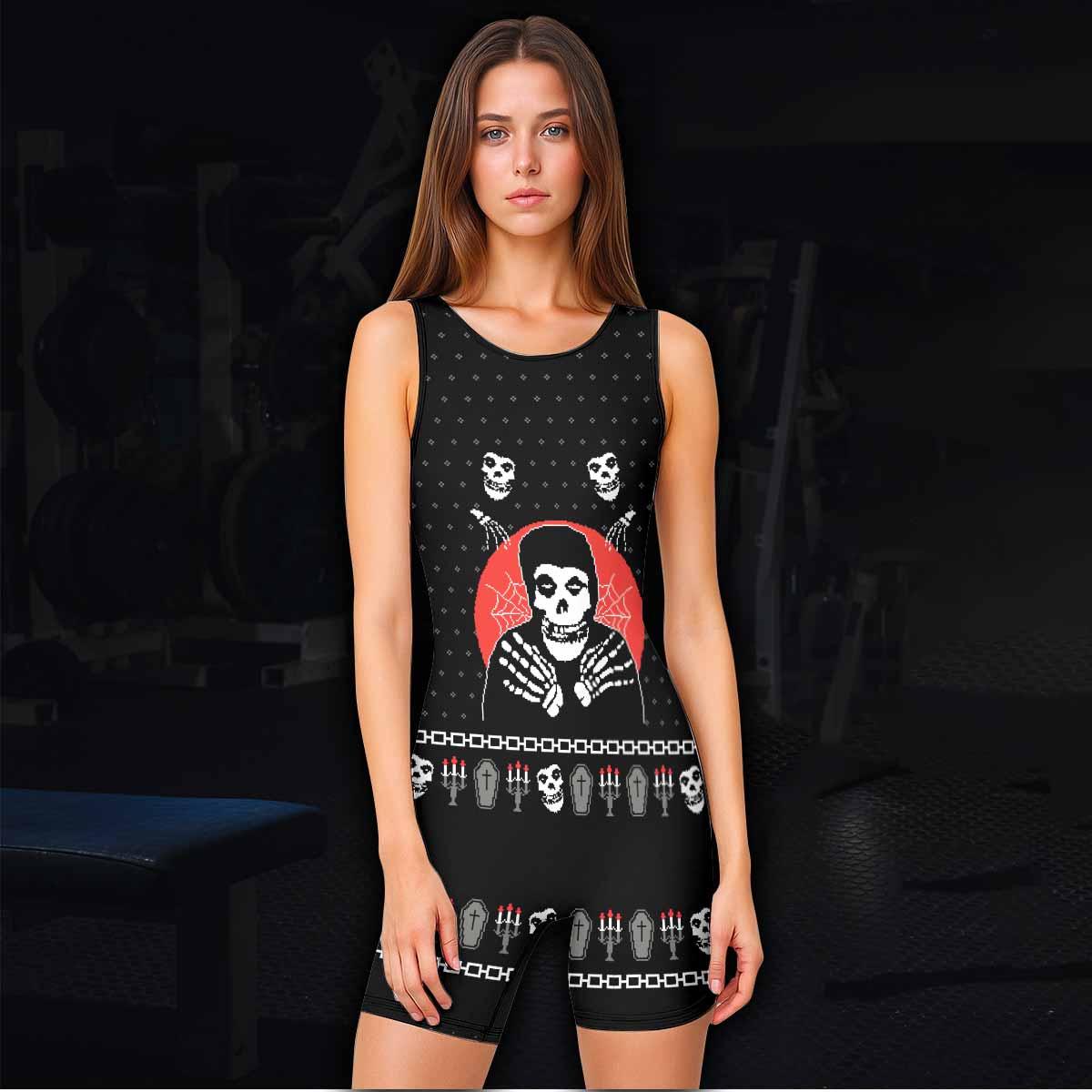 Misfits Christmas Wrestling Singlet - women's lifestyle view