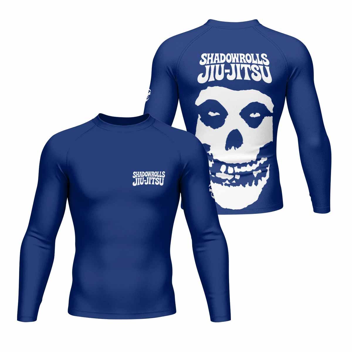 Misfits Skull Jiu-Jitsu - Blue Men's Rash Guard Long Sleeve - front and back view