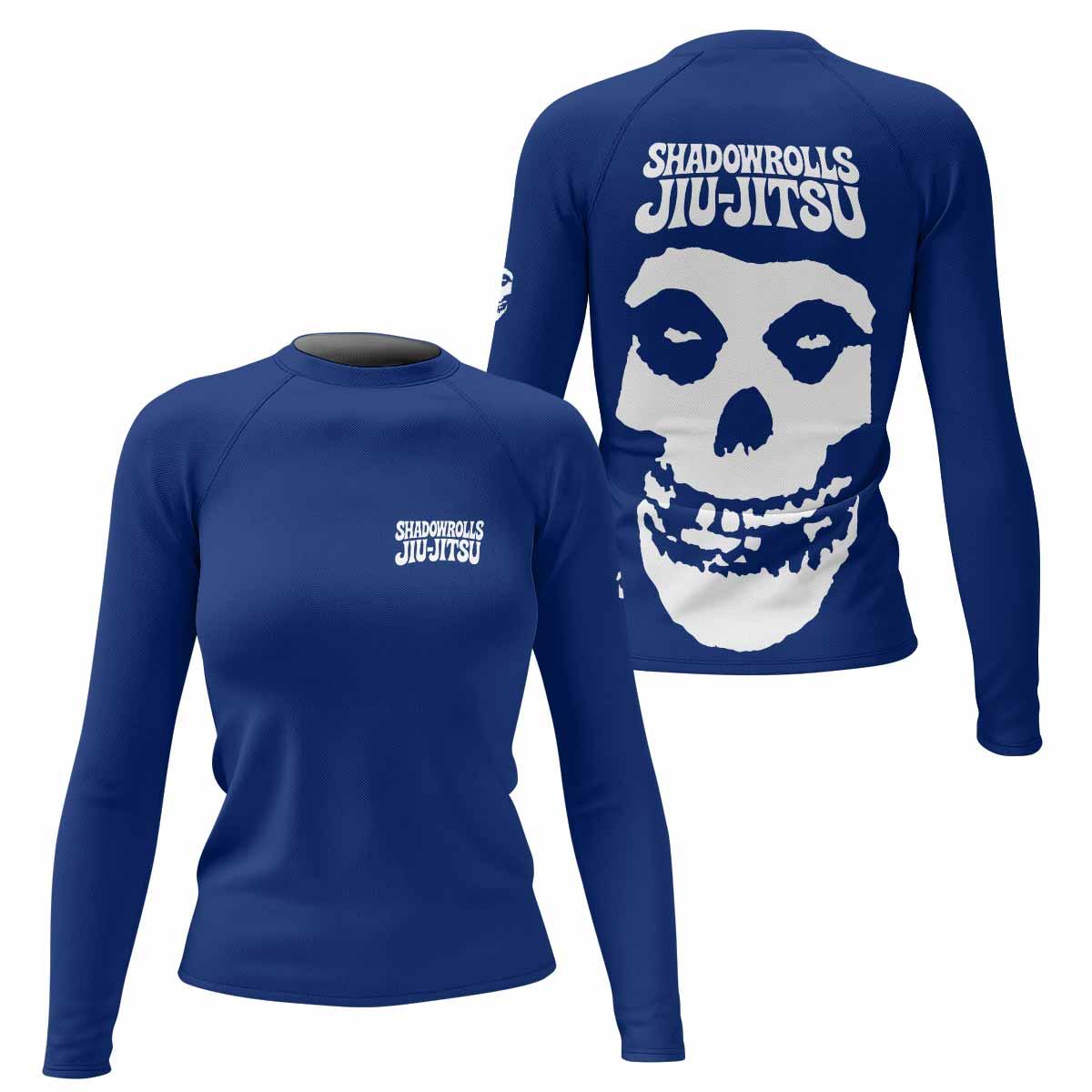 Misfits Skull Jiu-Jitsu - Blue Women's Rash Guard Long Sleeve - front and back view
