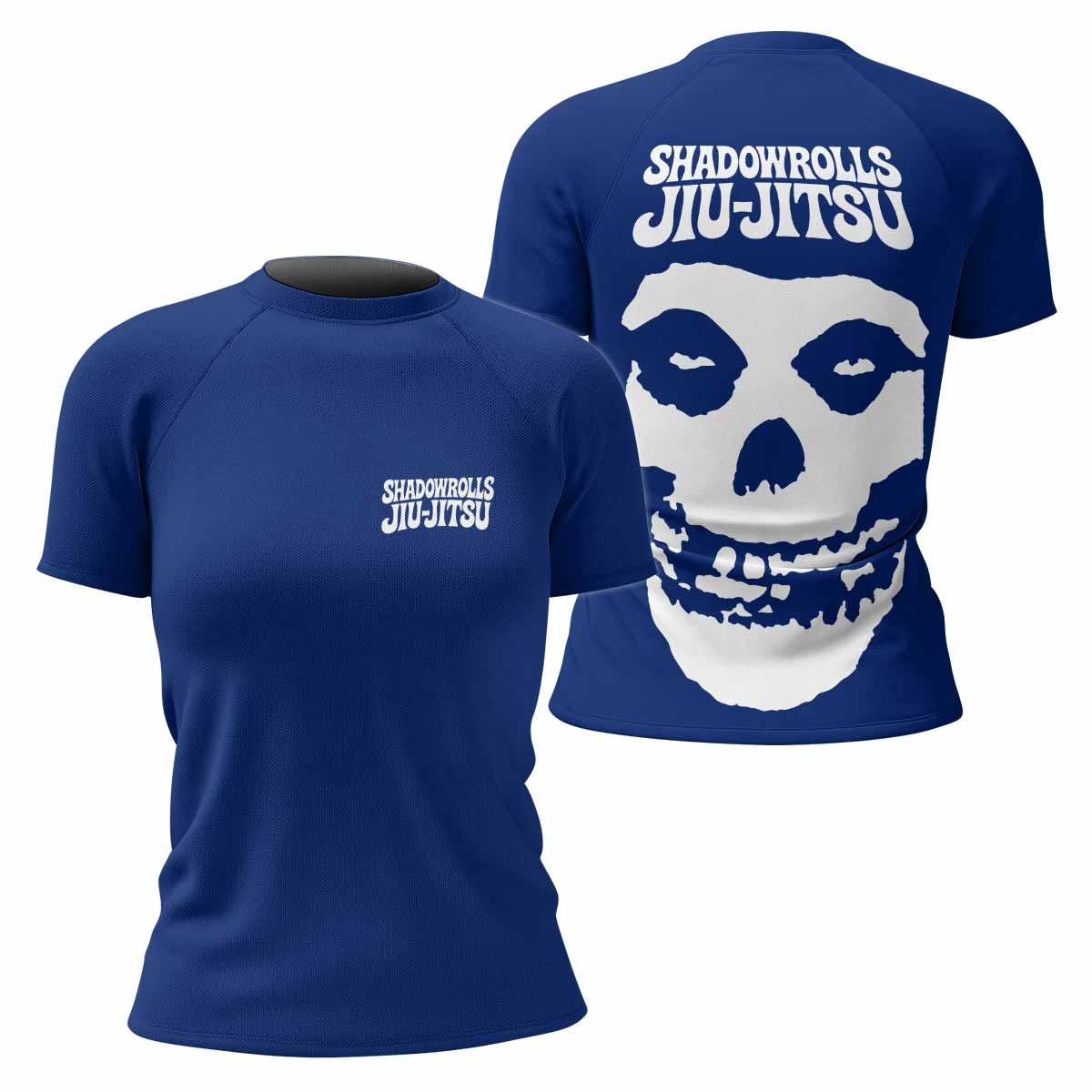 Misfits Skull Jiu-Jitsu - Blue Women's Rash Guard Short Sleeve - front and back view