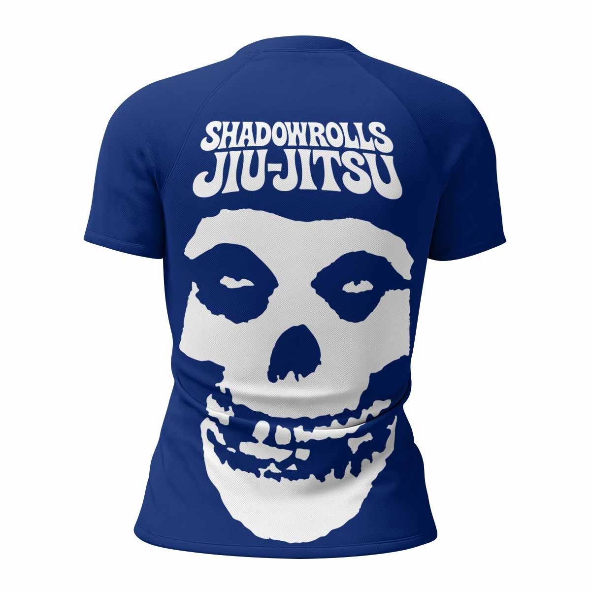 Misfits Skull Jiu-Jitsu - Blue Women's Rash Guard Short Sleeve - back view mockup